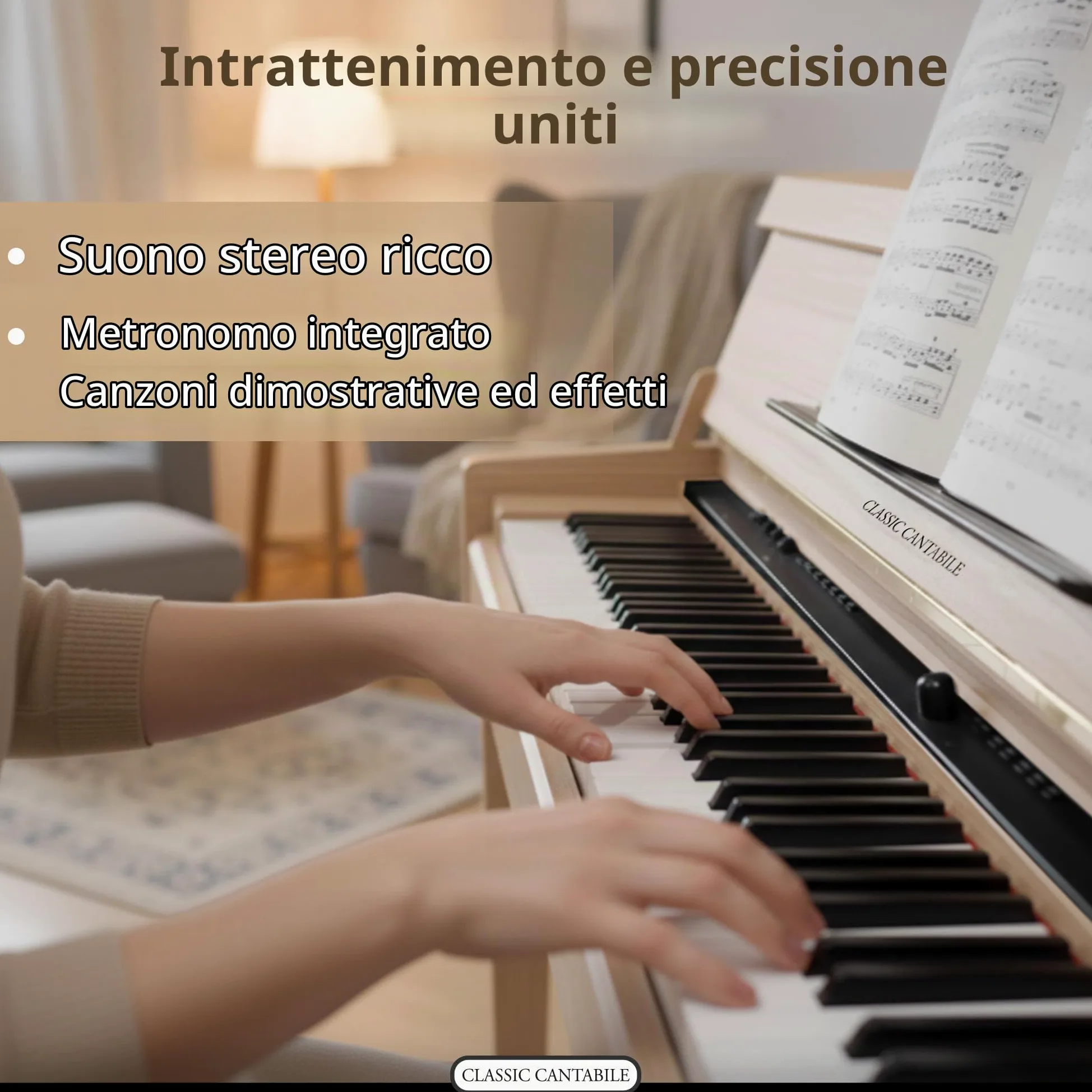Classic Cantabile UP-1 LA Pianoforte Verticale Digitale - 88 Tastiera pesata - Pianola musicale con USB, MIDI, 256 polifonia, 40 voci - Piano digitale con funzione registrazione Mp3 - Quercia Chiara