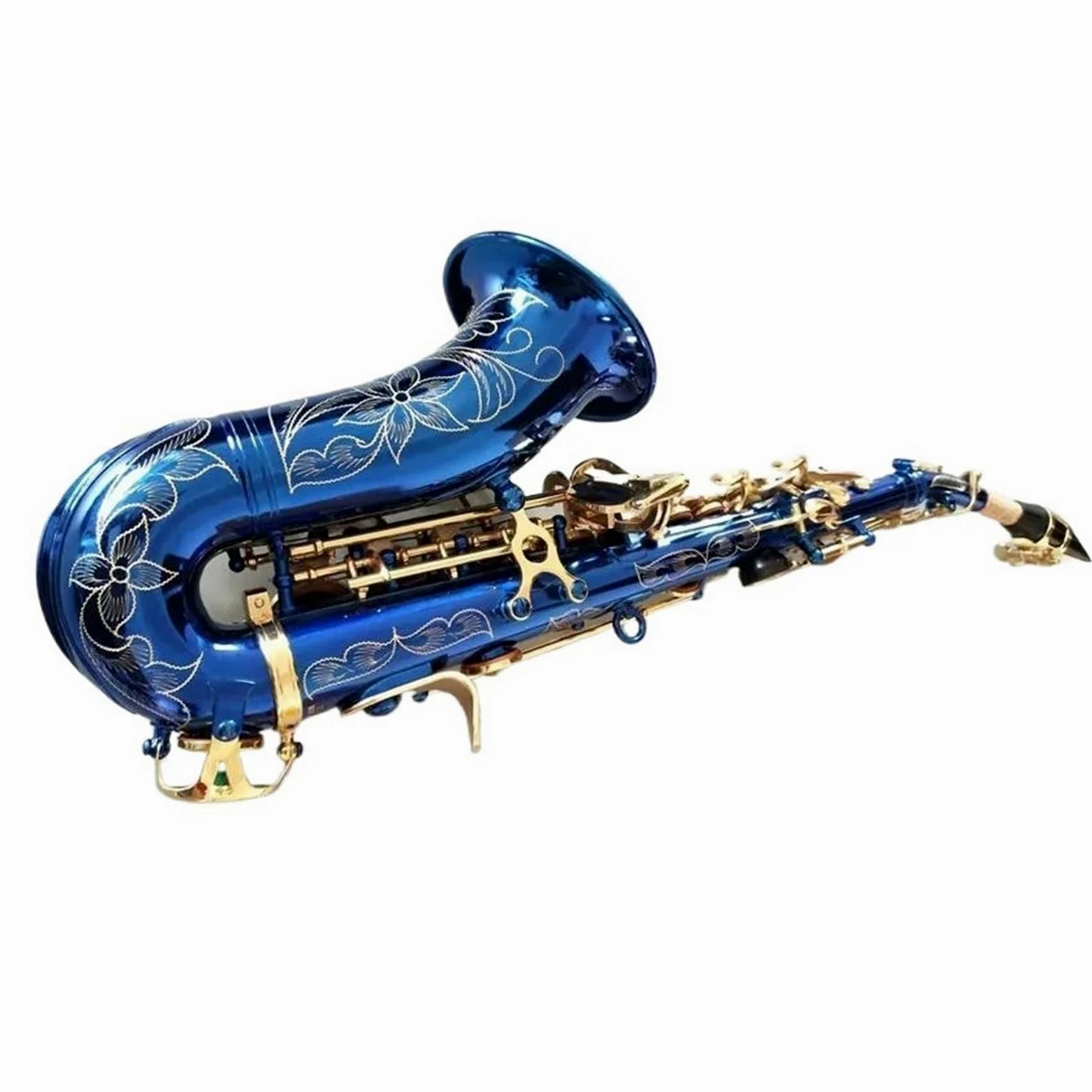 sassofono Sassofono Soprano Curvo Blu B Piatto In Ottone Nero Oro Sax Con Custodia Per Bocchino