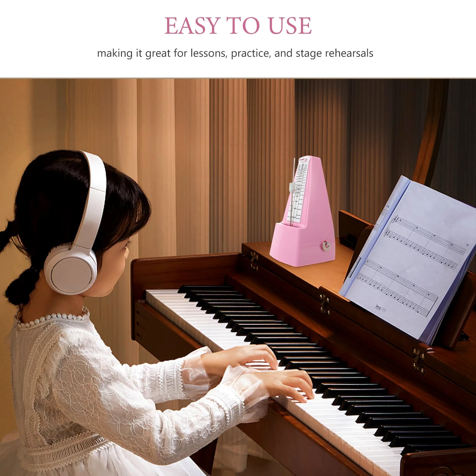 Metronomo Meccanico di Precisione per Esami Pianoforte Rosa | Compatibile Chitarra e Batteria, per Studenti e Musicisti Avanzati, Portatile, Metallo e Plastico