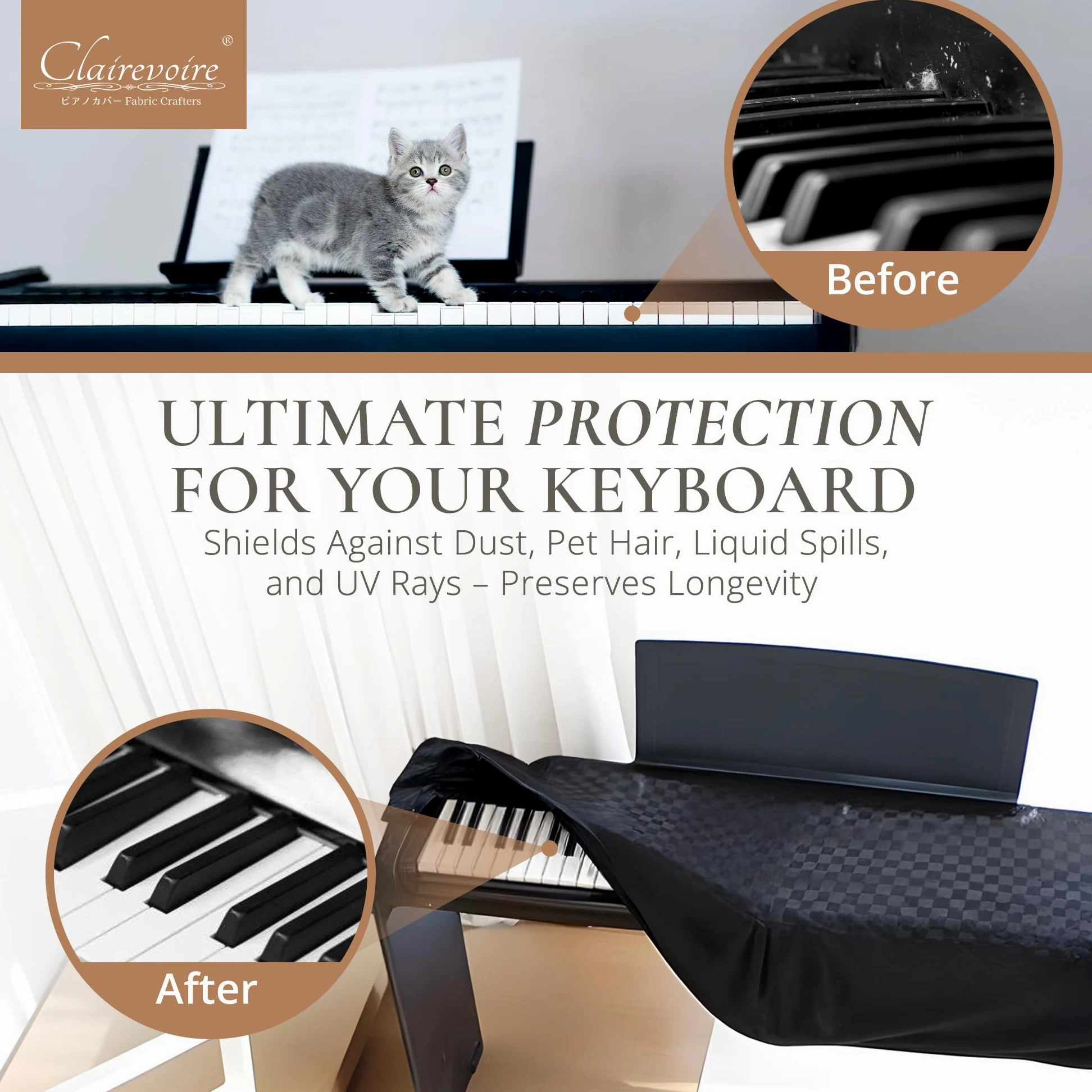 Copertura per pianoforte digitale Clairevoire [Nero Ebano] per tastiere con 88 tasti | Adatta a Yamaha P125 P115 P105 P85 P45 | PX150 PX160 PX360 PX560 PXA100 PX5S CDP130 CDP230 (impermeabile)