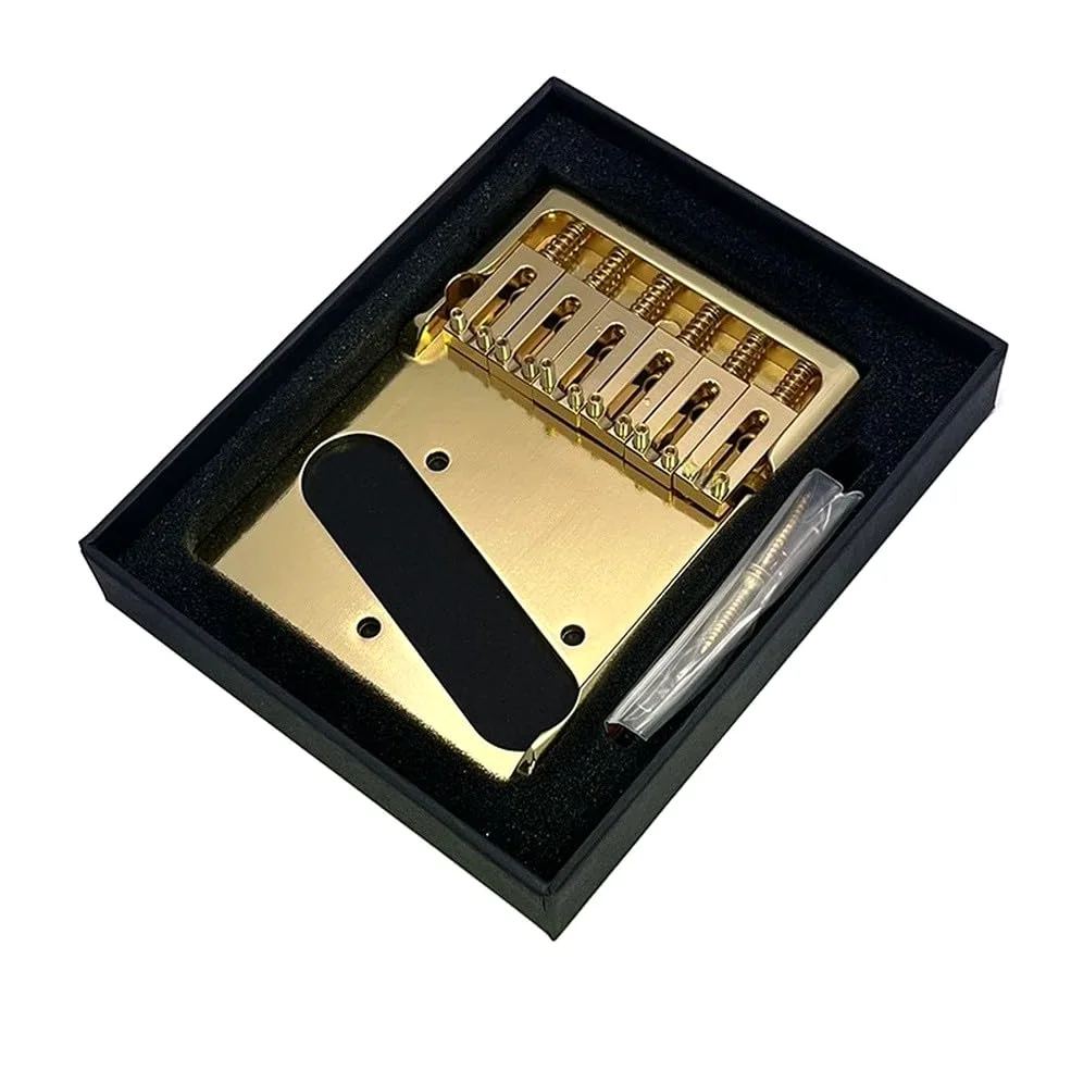 Ponte per chitarra in ottone, design asimmetrico, per chitarra elettrica stile Telecaster, con 6 selle regolabili e spaziatura precisa delle corde, finitura dorata (oro)