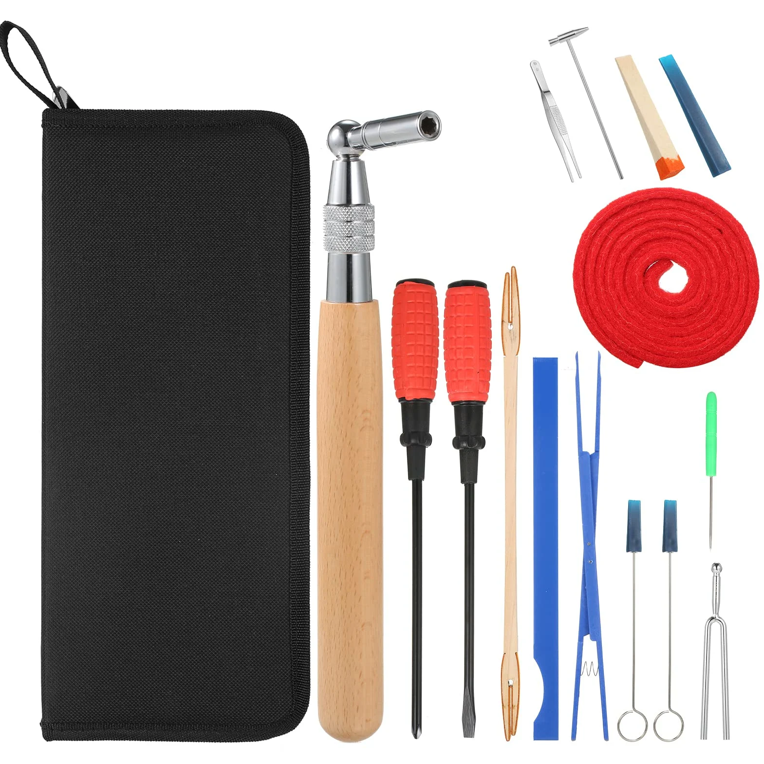 Kit di Accordatura per Pianoforte da 16 Pezzi Set di Strumenti per Accordatura Premium Pinzette a Martello con Chiave a Manico Lungo Accordatore Pianoforte, Perfette gli Appassionati