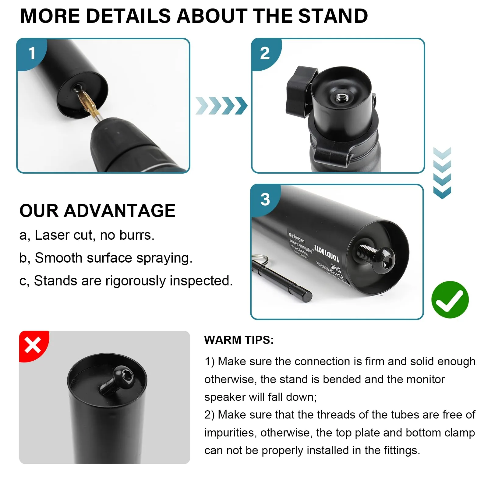 Vondynote Set di 2 supporti per altoparlanti da tavolo per monitor da studio corti regolabili in altezza
