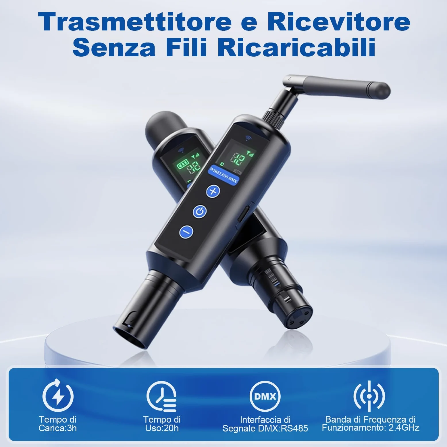 Tomshine Kit DMX 512 Wireless, 1 Trasmettitore e 3 Ricevitori a Batteria, Sistema 2.4G Touch, 20 Gruppi ID, XLR 3 Pin per Luci DJ Palco Discoteca Feste, incl. Custodia Protettiva