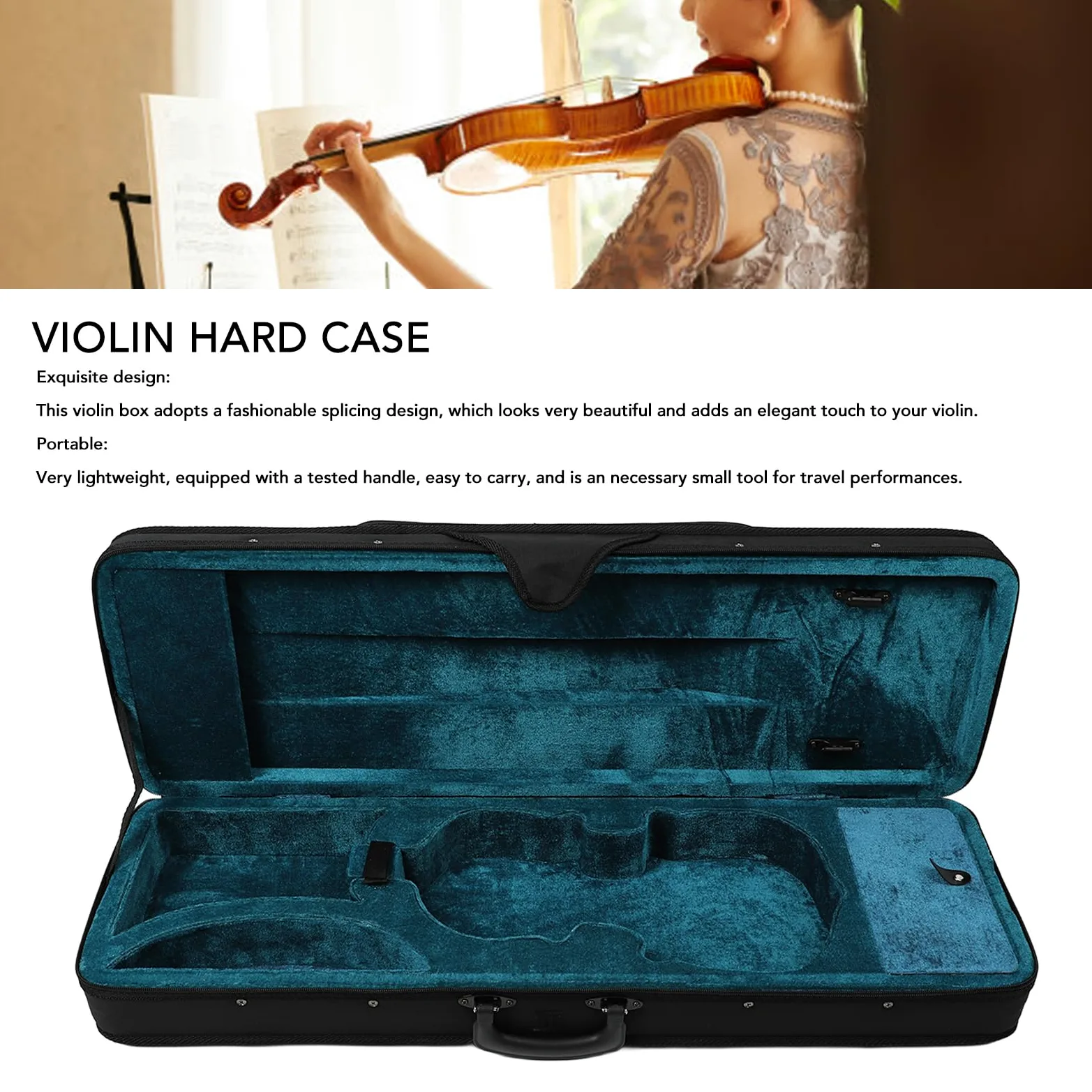 Custodia rigida per violino, custodia protettiva ed elegante in schiuma di tessuto Oxford 4/4 con design di giuntura per violinista