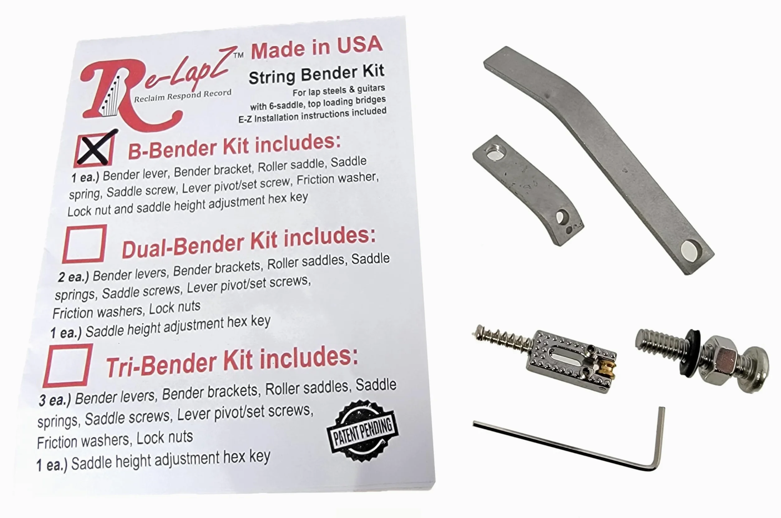 Re-LapZ B-Bender Kit (doppio) – senza foratura After-market String Bender per Lap Steel & Top Load Chitarre Elettriche