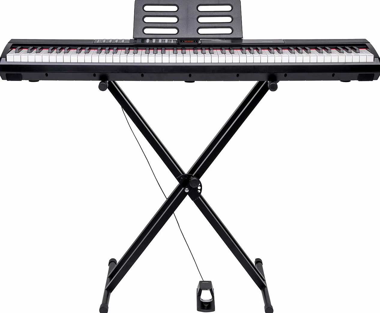 auvisio E-Piano digitale con 88 tasti hammer action e supporto, Bluetooth, MIDI USB, pedale sustain