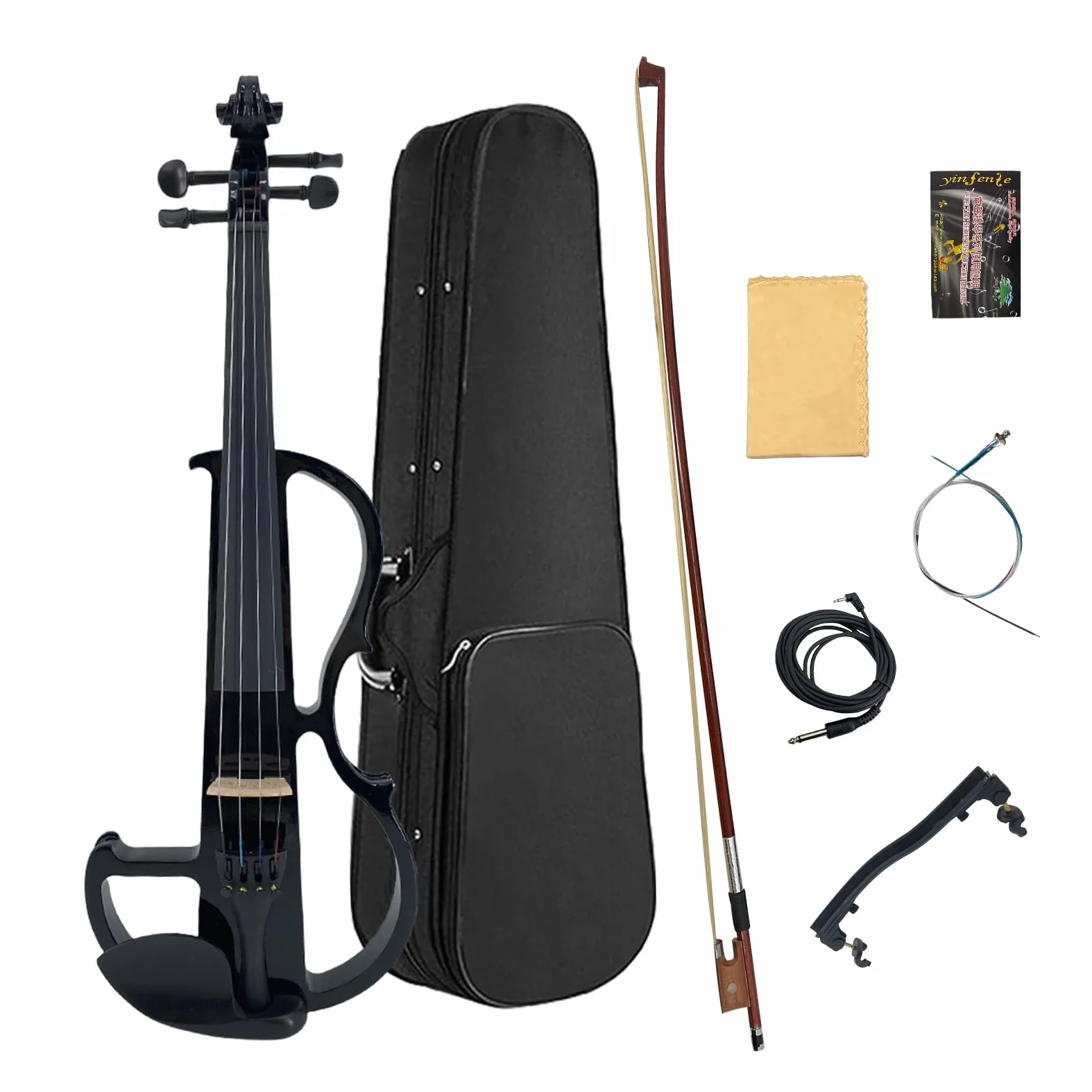 Yinfente Violino elettrico 4/4 Full Size Silenzioso 4 String Studente Principiante Violino Raccordi Ebano Con Caso Arco Spalla resto Cavo Extra String Accessori