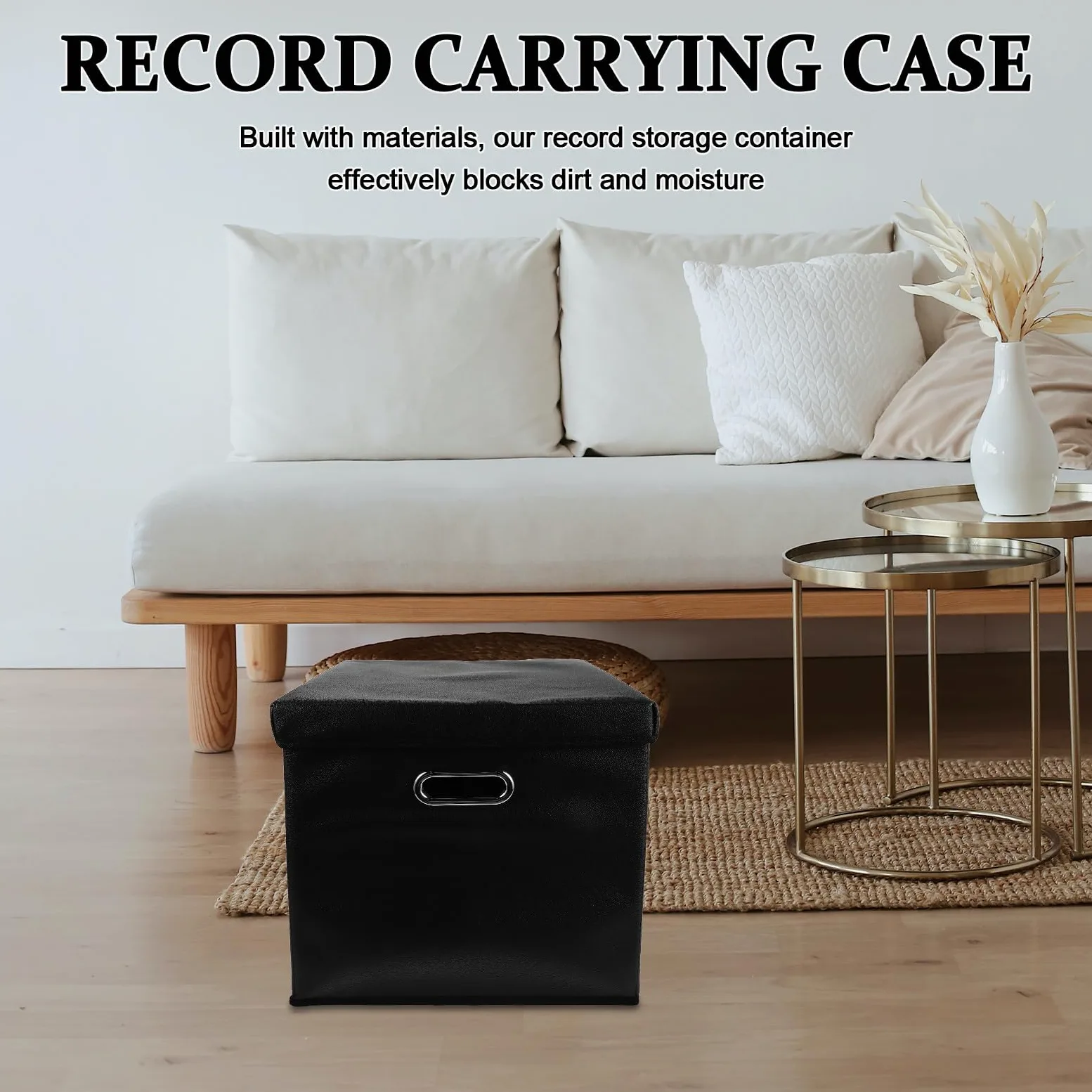 Uonlytech Porta Dischi Vinile Nero con Manico Resistente All'acqua in Pu e Lega, Contenitore Portatile per Album Vinile, Organizer Compatto per Raccolta Musicale