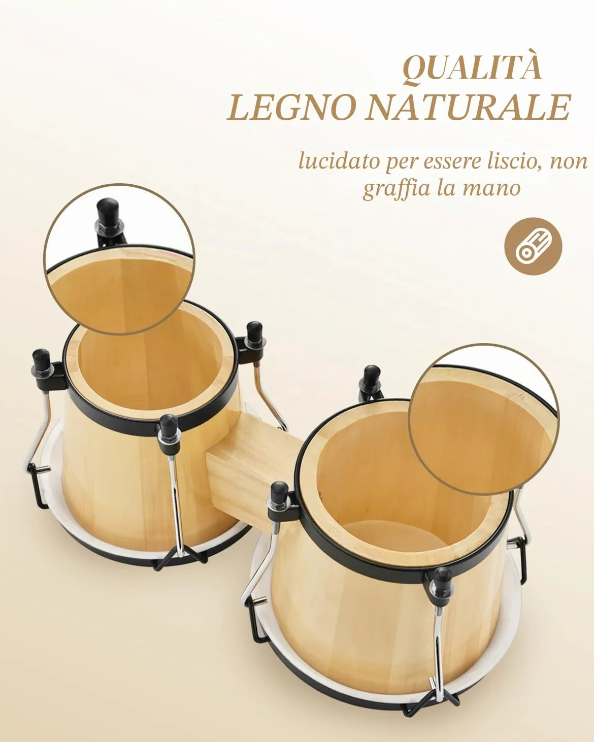 Eastar Bongo Drum 6” + 7” Per Adulti Bambini Principianti Professionisti Strumenti a Percussione Accordabili In Legno Tiglio EBO-1 naturale