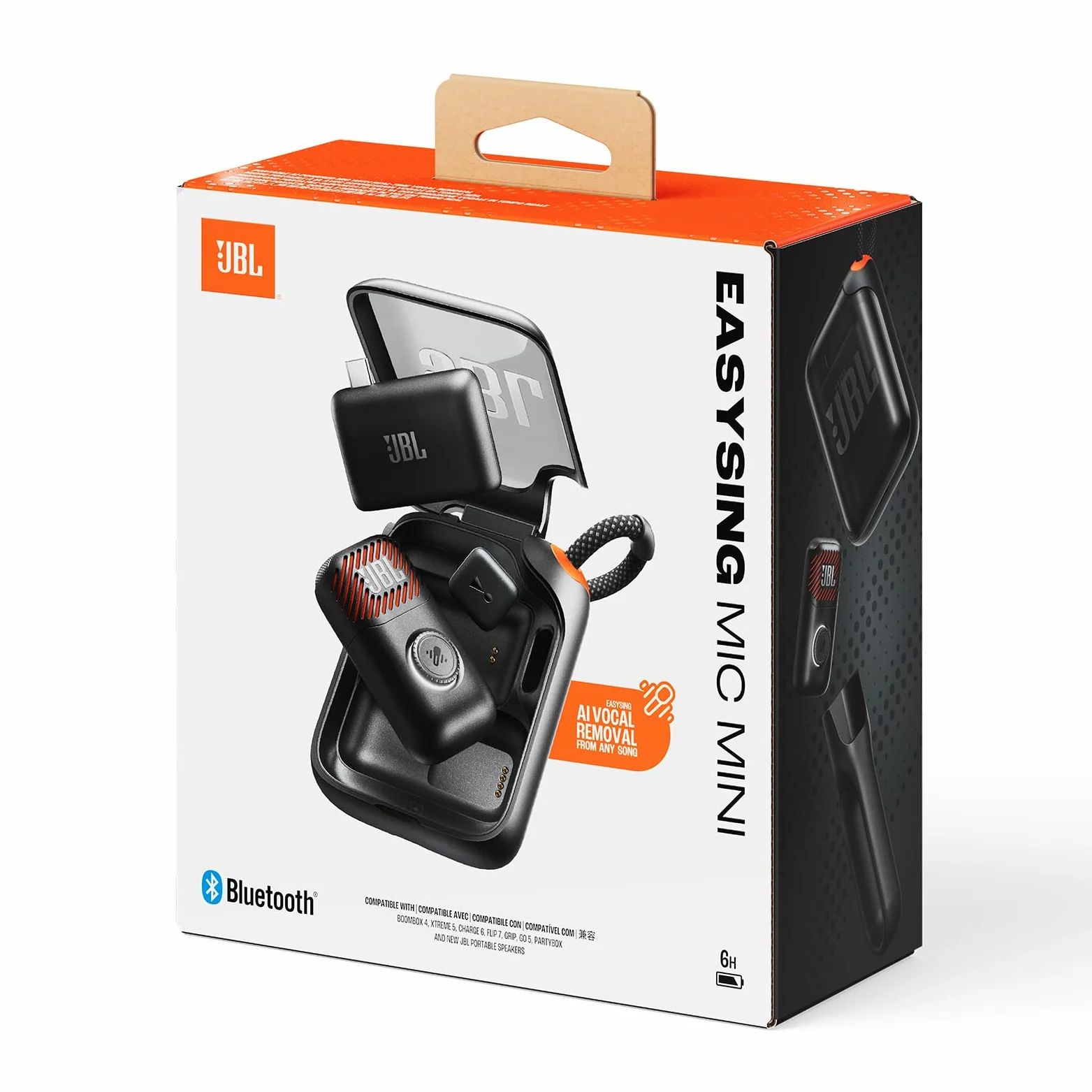 JBL Easy Sing Mic Mini, Microfono IA con Rimozione Vocale Realtime, Nero | 6 Ore di Autonomia, Impugnatura Rimovibile, Bluetooth 5.3, USB‑C, Aux, Connessione Wireless 2,4 GHz