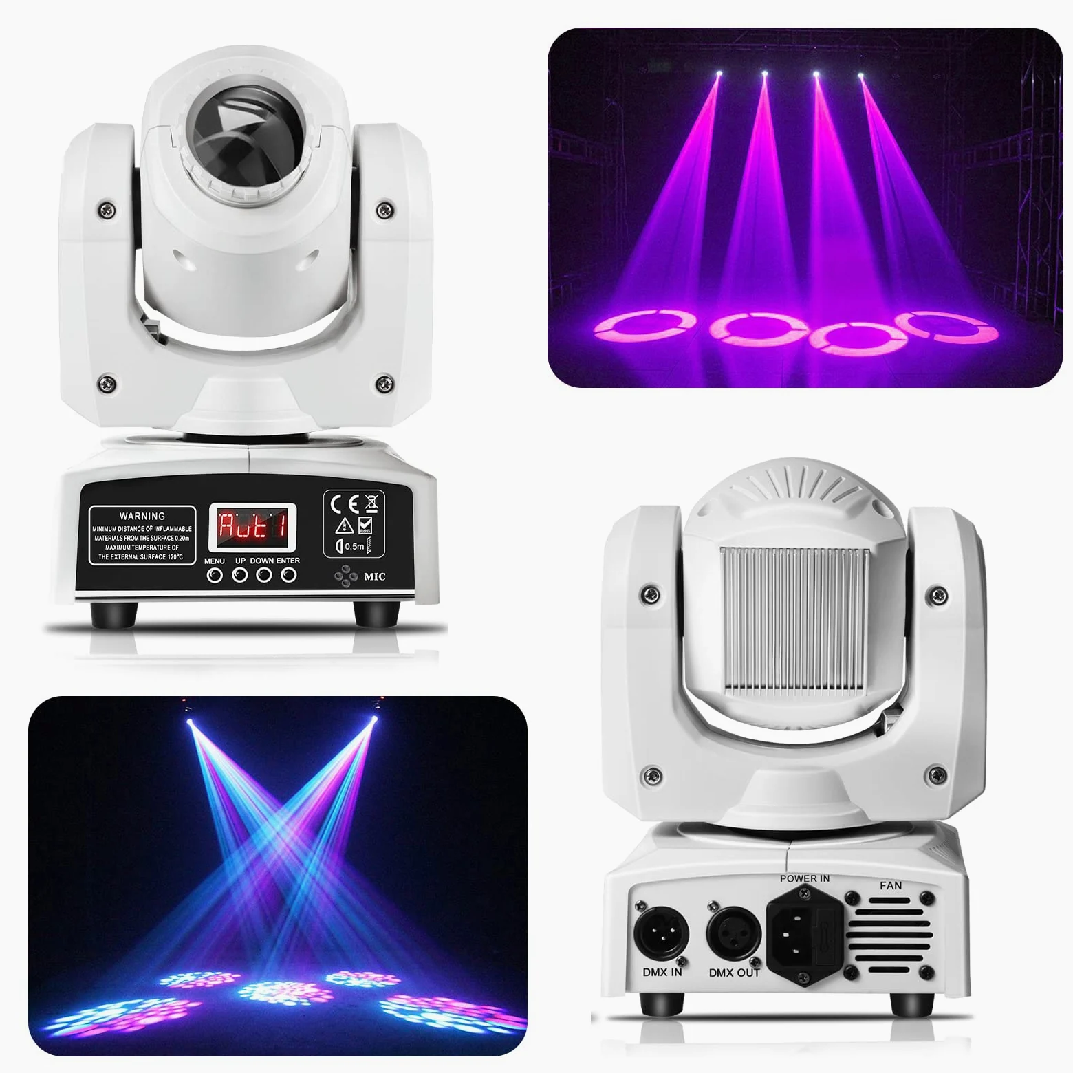 Lira LED 50 W testa mobile luce per festa 8 motivi 8 colori 9/11 CH per festa a casa, matrimonio luce (bianco)