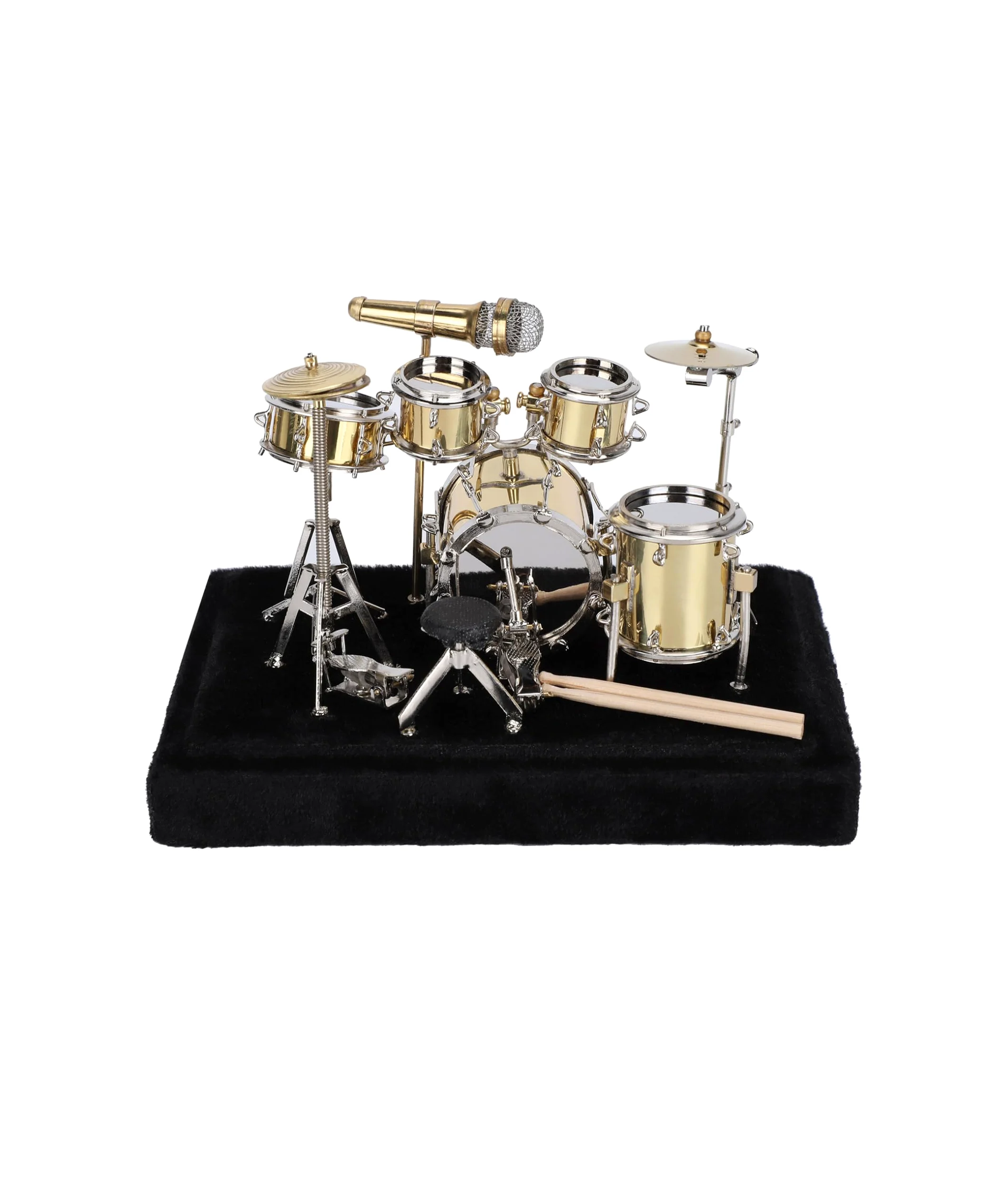 Gugxiom Mini Set di Batteria con Espositore e Base, Mini Kit di Batteria in Metallo, Set di Batteria per Strumenti Musicali in Miniatura, Mini Batteria per Regali Famiglie Amici
