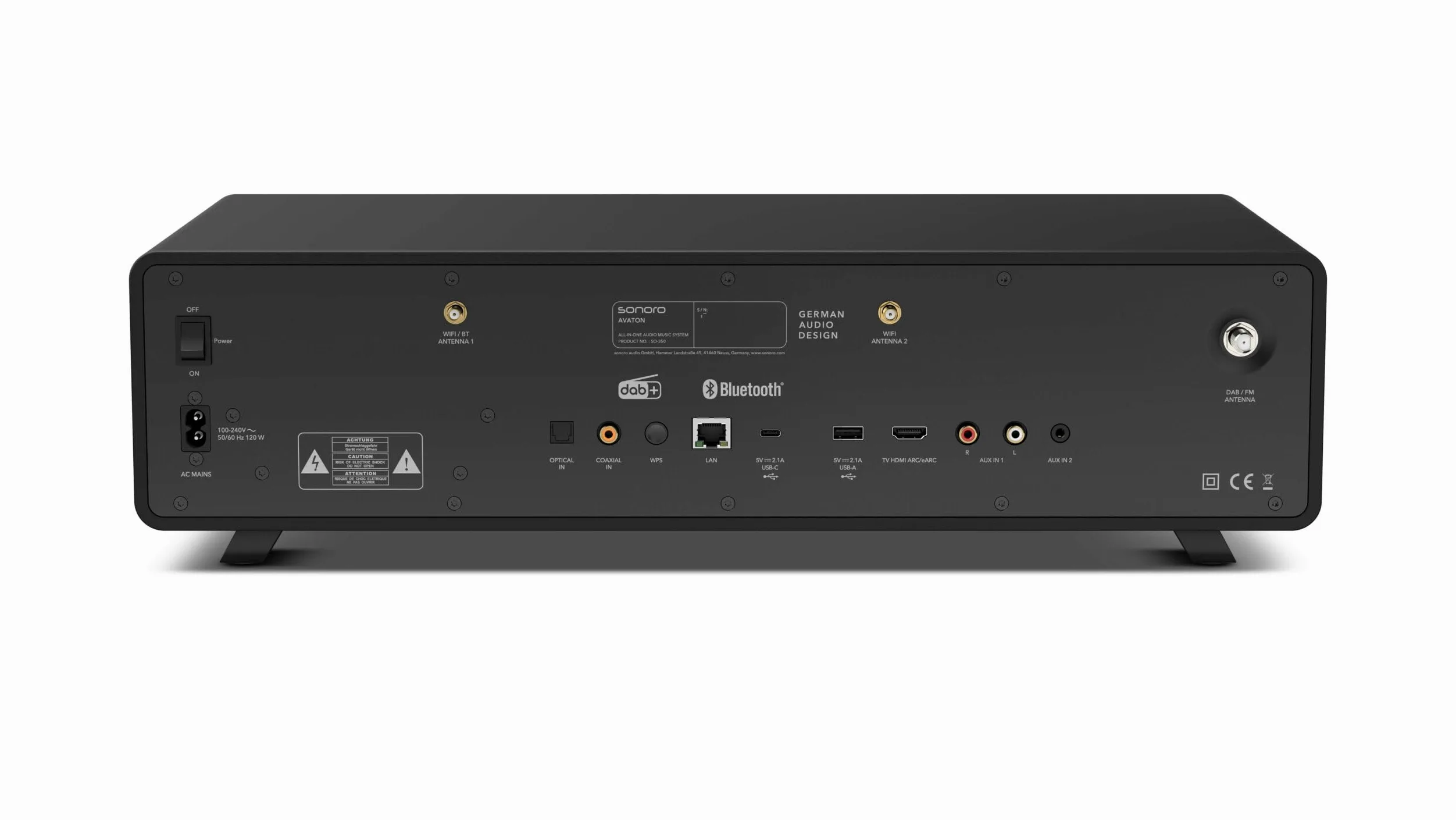 Sonoro AVATON - Impianto HiFi Bluetooth; compatibile con AirPlay, Google Cast, Spotify, Tidal, Qobuz, Amazon Music; radio DAB+/FM, HDMI ARC, design in finitura laccata, integrazione intelligente