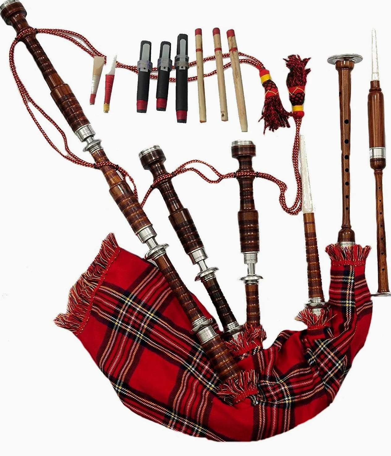 Scottish Great Highland Bagpipe palissandro naturale argento supporti con custodia rigida & tutor libro