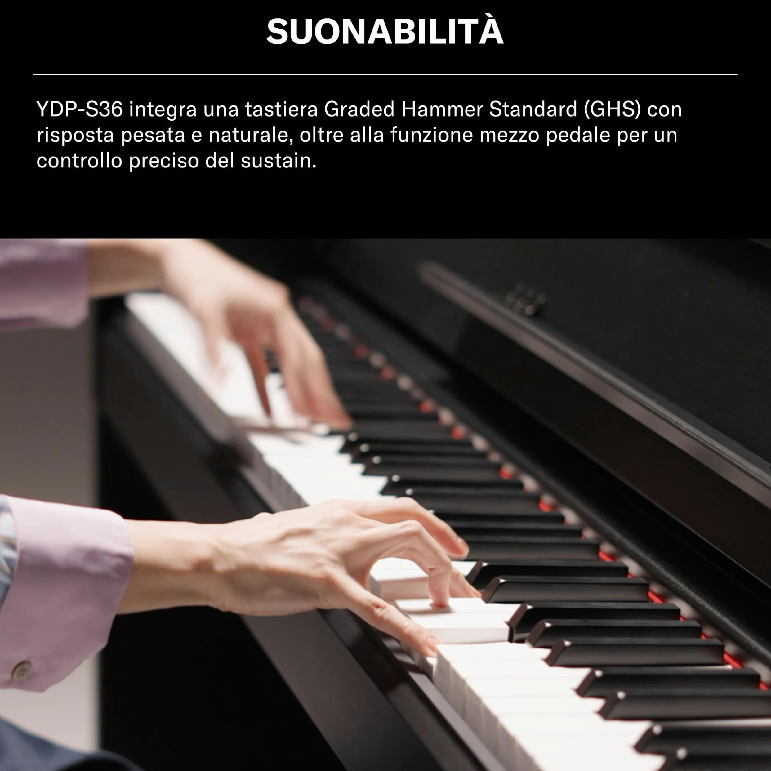 YAMAHA YDP-S36 Pianoforte Digitale – 88 Tasti Pesati GHS, Suono CFX Concert Grand, Design Slim, Bluetooth, 3 Pedali, Ideale per Casa e Principianti – Nero
