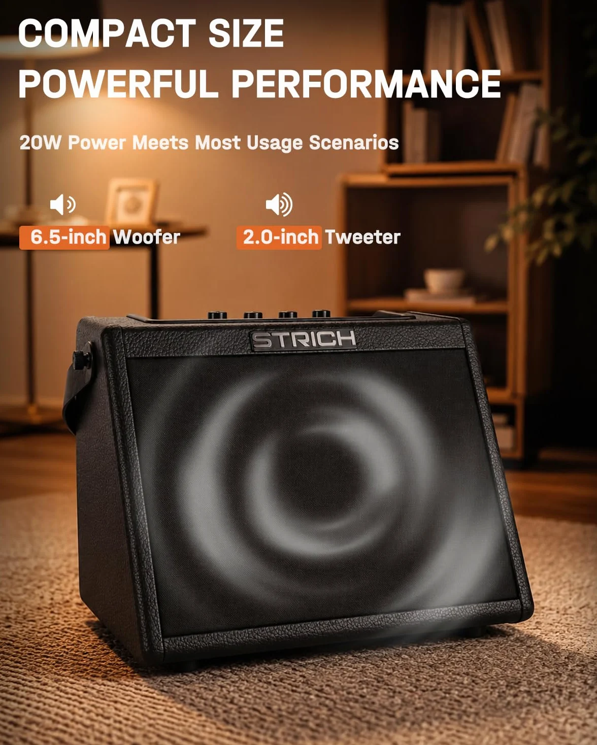 STRICH Amplificatore elettronico per batteria da 20 W, amplificatore per batteria wireless, altoparlante portatile per batteria e tastiere elettroniche, amplificatore compatto per casa, studio e
