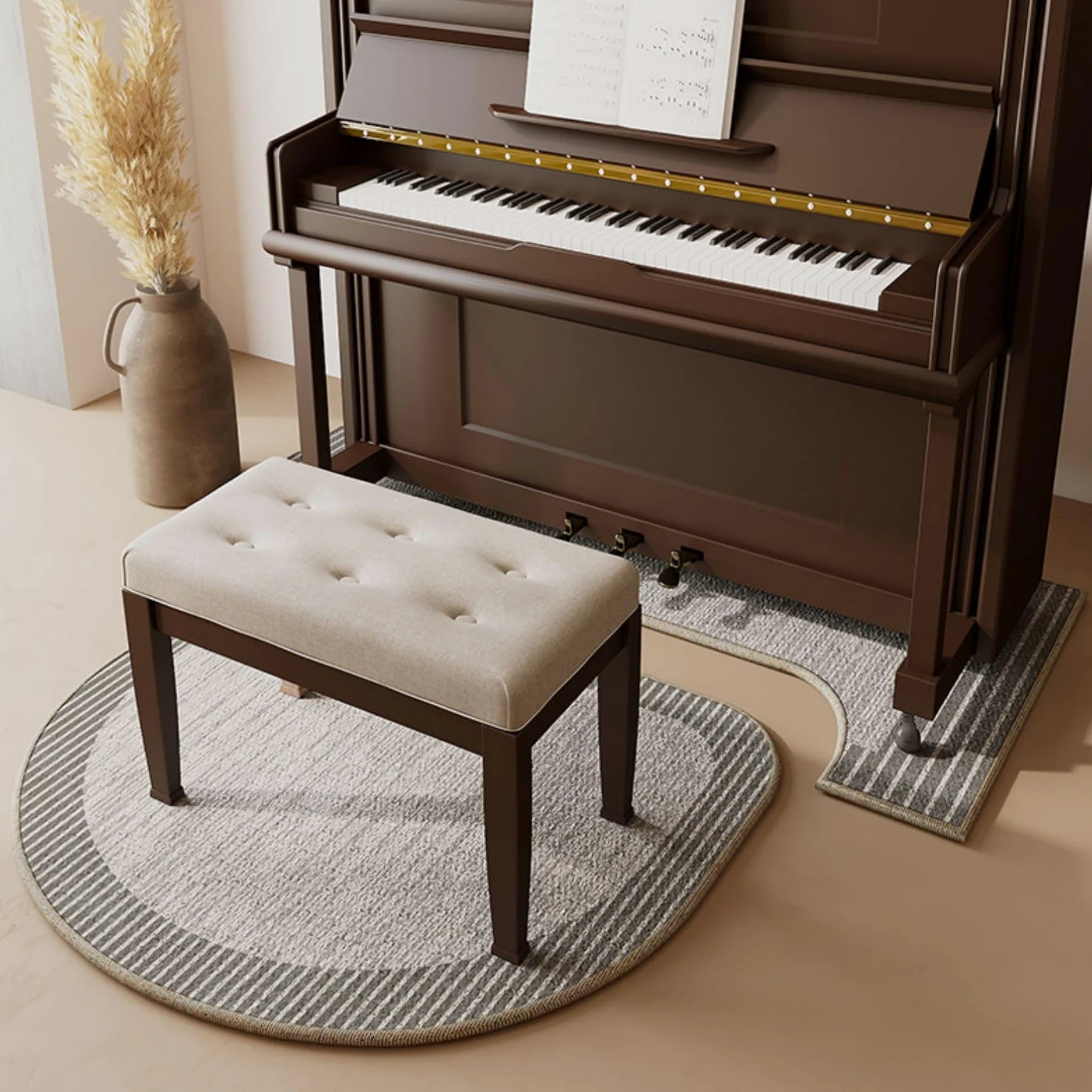 Tappetino antiscivolo per pianoforte, protezione del pavimento, isolamento acustico e antivibrazione, 70 x 160 cm + 110 x 110 cm, ideale per uso domestico e studio e design elegante