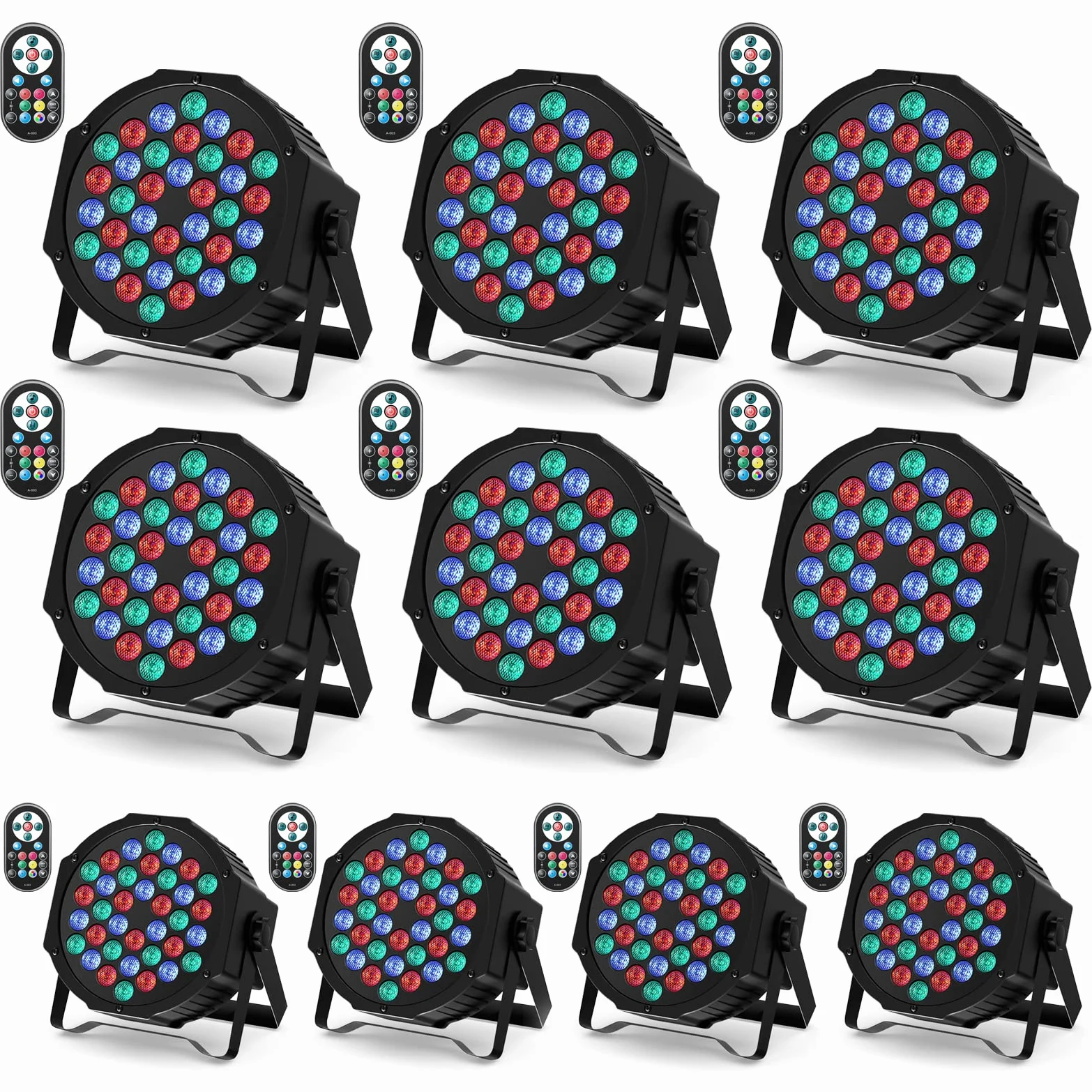 U`King 10PCS Par 36 LED RGB, 72W Luci da Palco con Telecomando e Attivato dal Suono, Discoteca Illuminazione Palco per Feste Bar DJ Discoteca Matrimonio Concerti Halloween Natale
