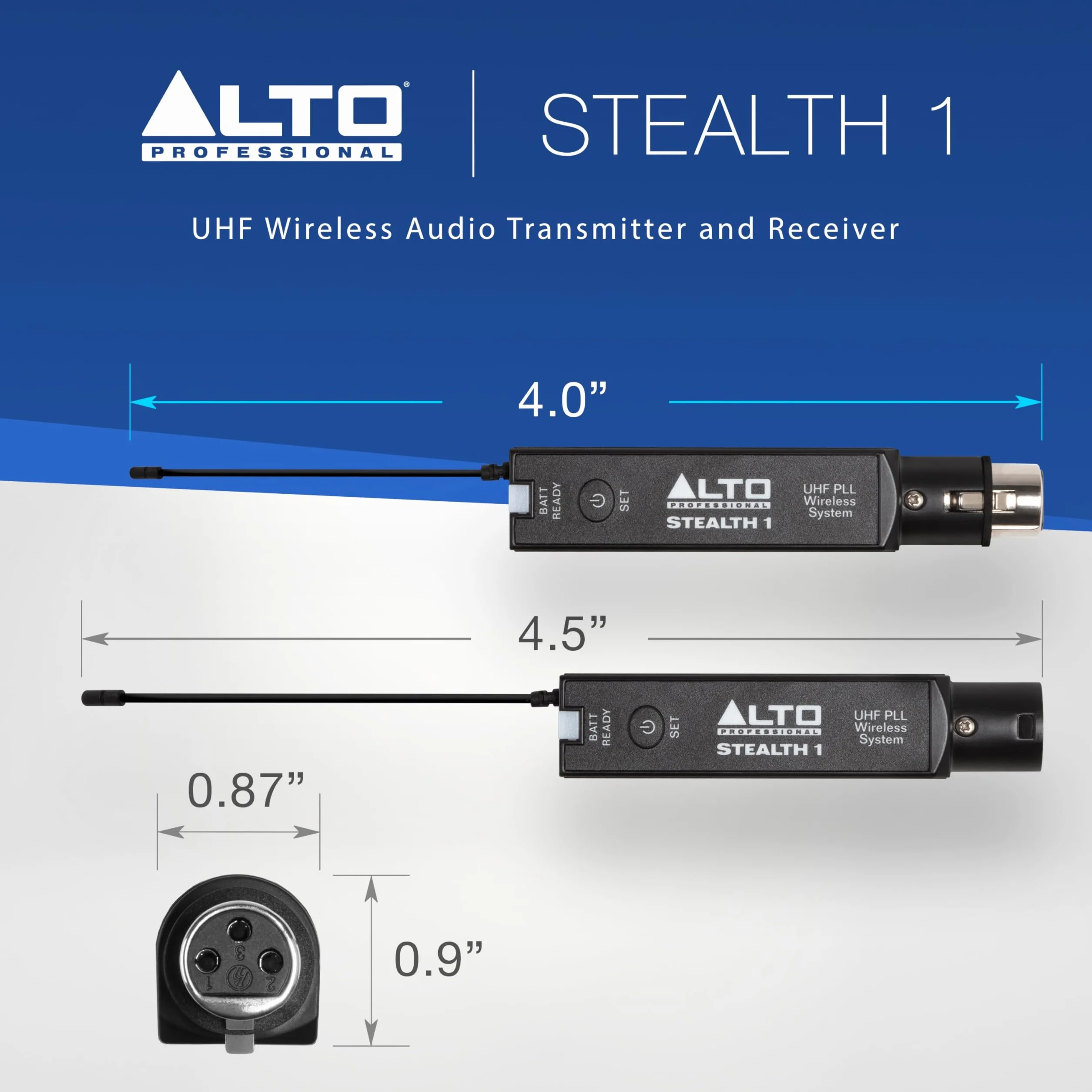 ALTO Stealth 1 - Sistema Audio Wireless UHF XLR Mono, Trasmettitore e Ricevitore per Casse Amplificate, Mixer e Microfoni Dinamici