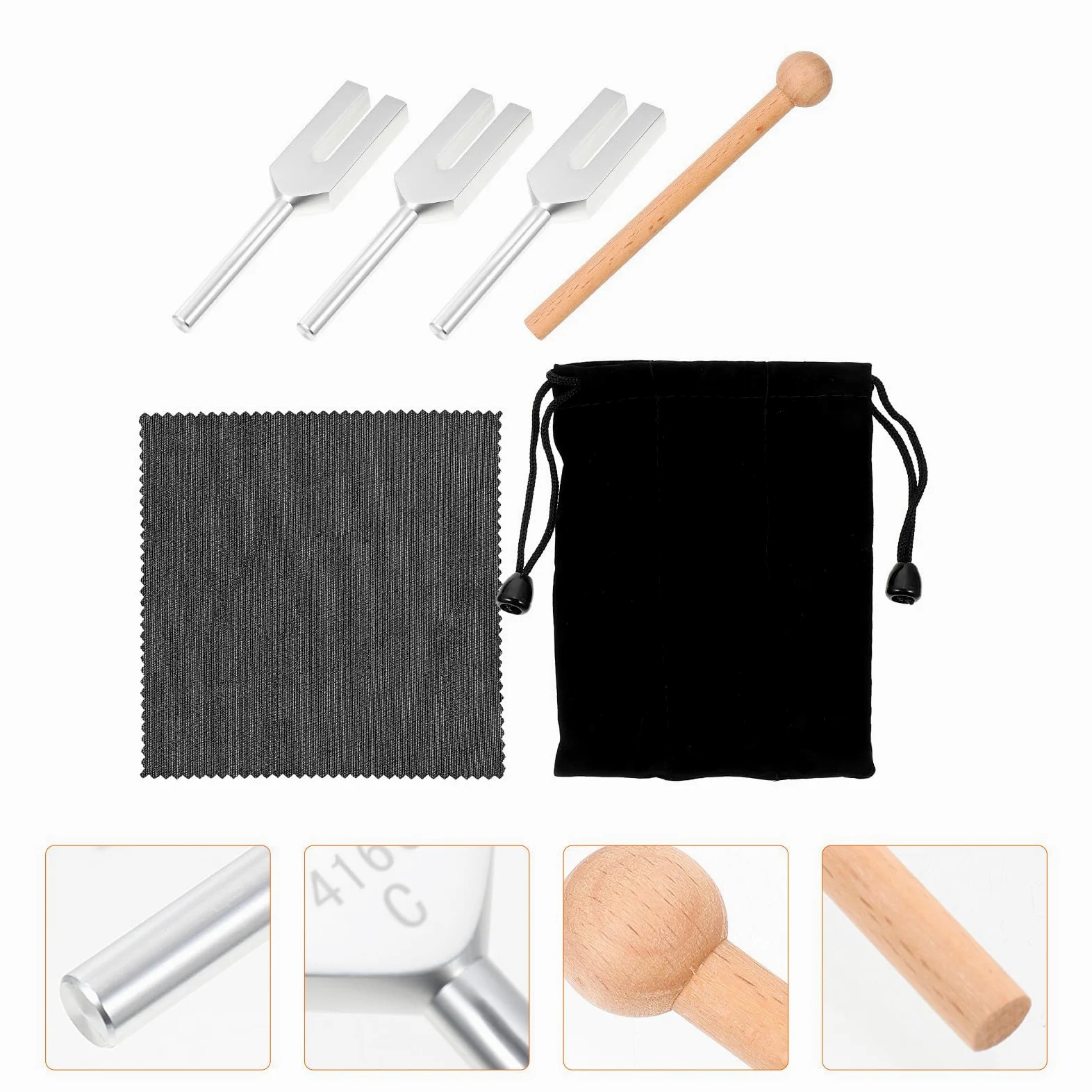 VICASKY Set di 5 Diapason Accessori Musicali in Lega di Alluminio Argento con Martello e Borsa per Chakra e Test di Conduzione Ossea per Chitarra e Ossa
