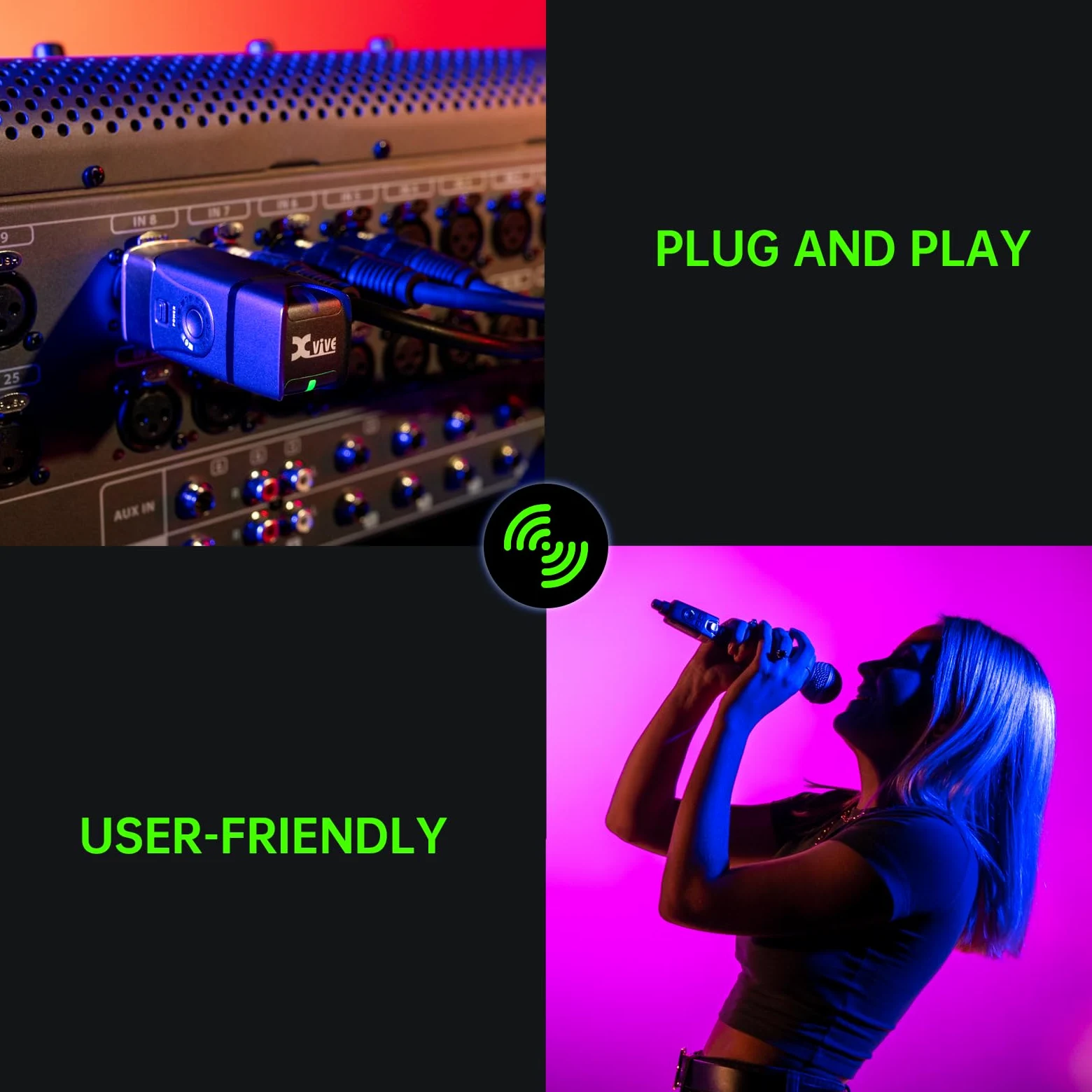 XVIVE U3 - Sistema Microfono Wireless Ricaricabile con Trasmettitore/Ricevitore, Trasmissione in Banda 2,4Ghz - 5 Ore di Autonomia, Compatibile con Mixer Audio, Microfono Dinamico e Casse Acustiche