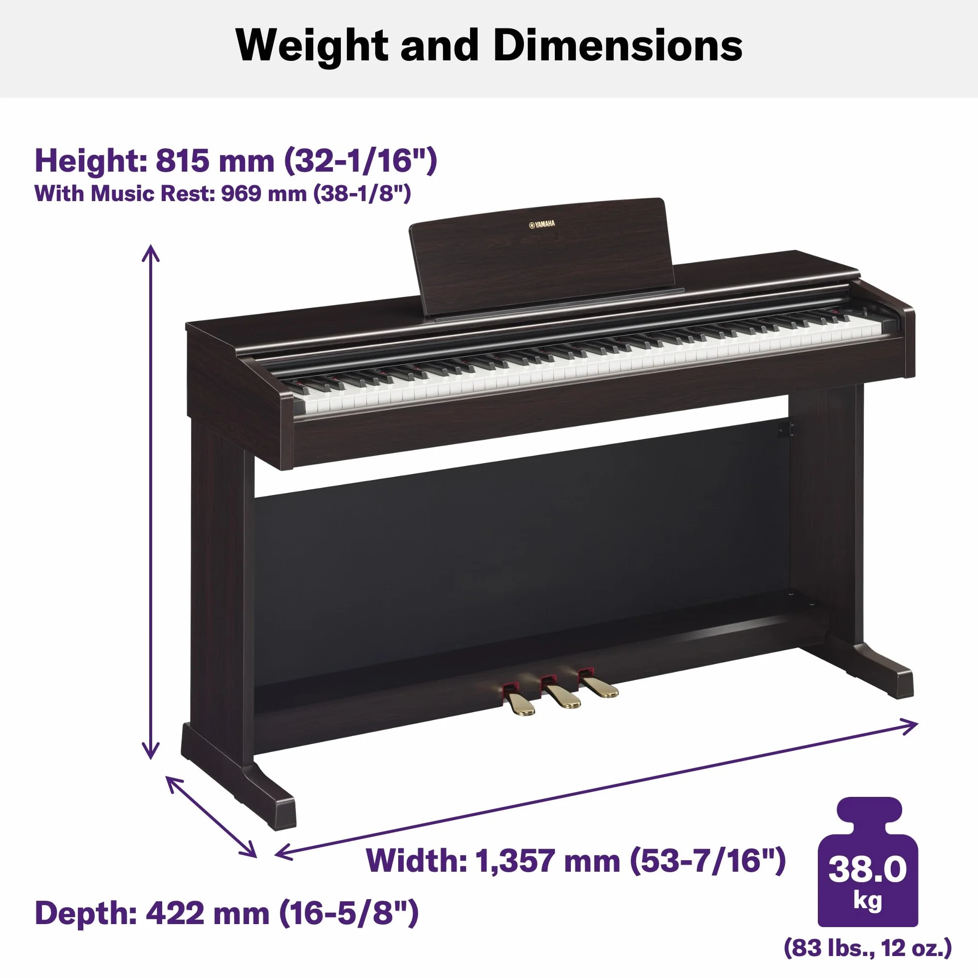 Yamaha ARIUS YDP-145 Digital Piano - Pianoforte Digitale da Casa per Dilettanti, Design Classico ed Elegante, Suonabilità Autentica del Pianoforte Acustico, Palissandro