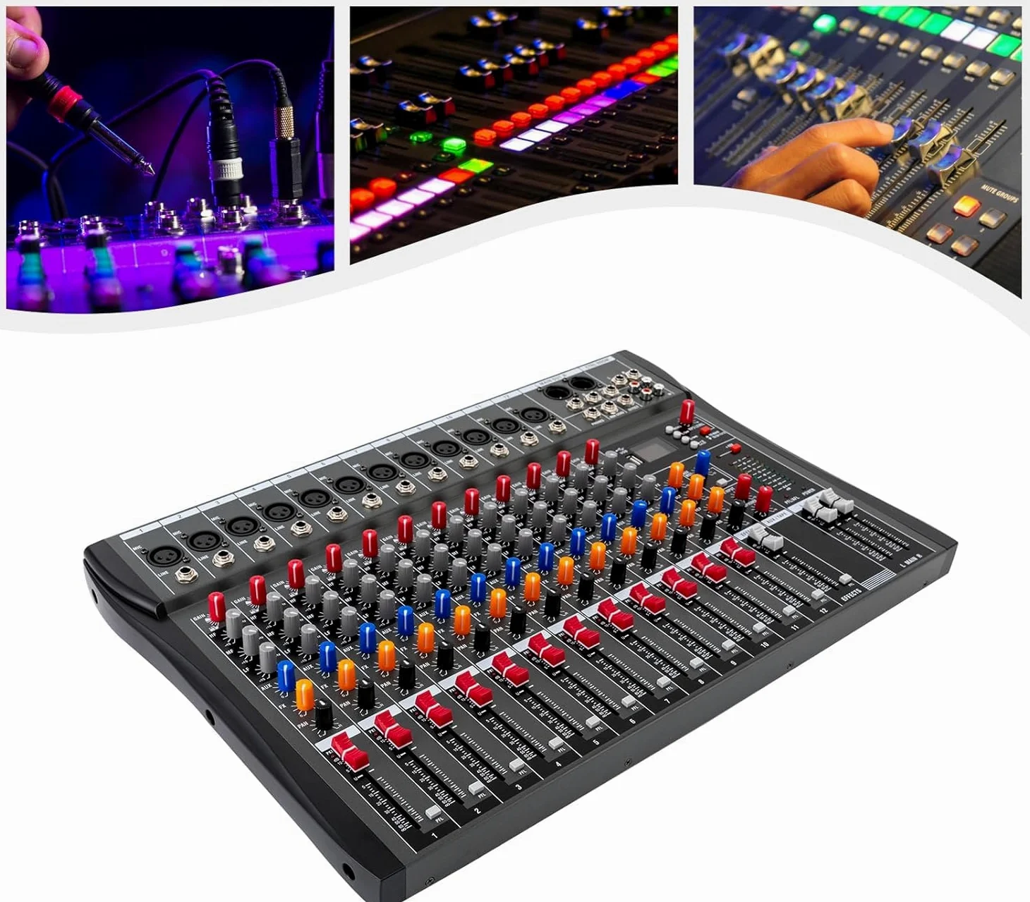Console audio a 12 canali, amplificatore per studio Mixe Live Mixer Bluetooth USB, per registrazione DJ Stage Karaoke Bar Live Streaming