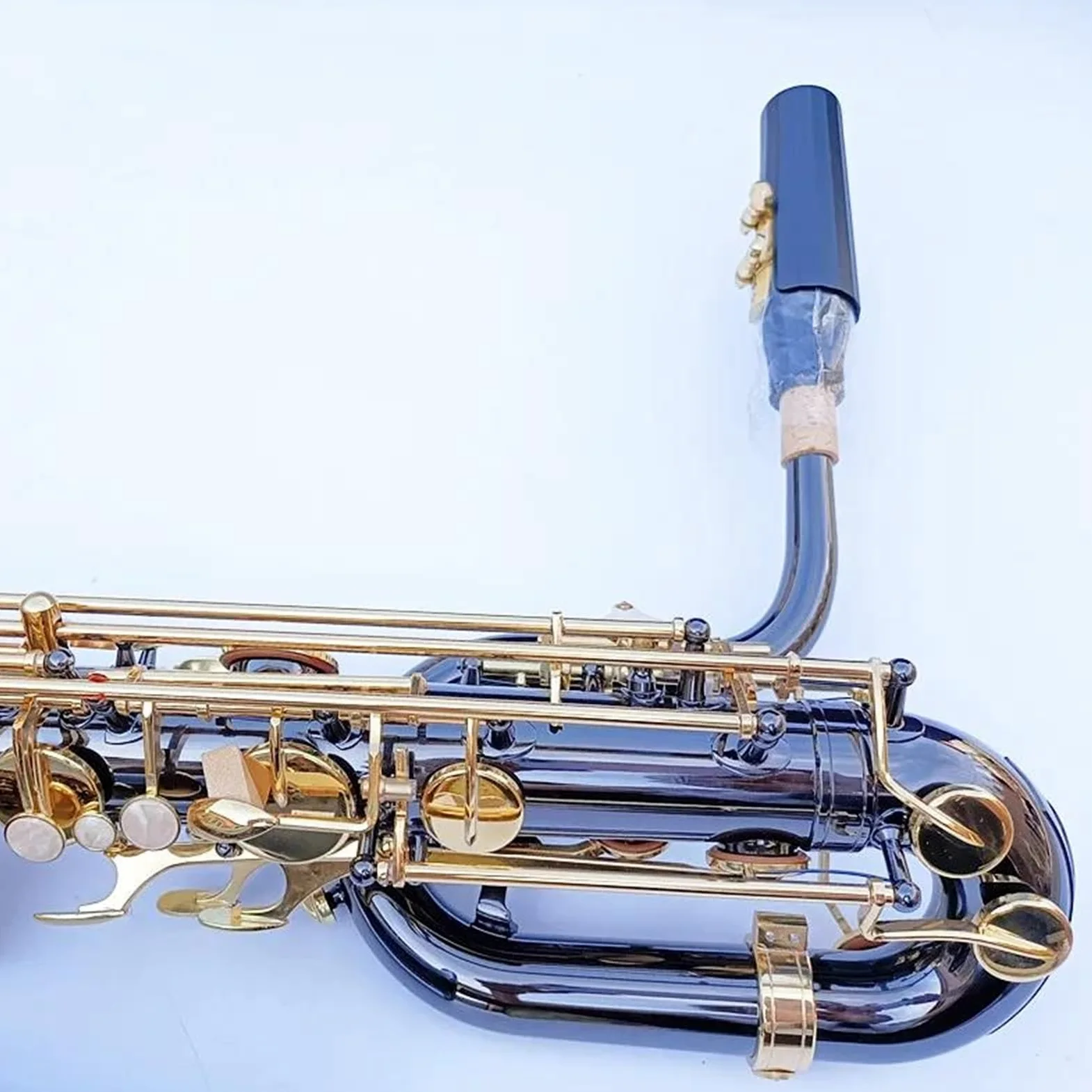 Sassofono Baritono Professionale In Tubo Di Ottone Con Superficie Unica Placcata In Nichel Nero, Strumento Sax Con Custodia