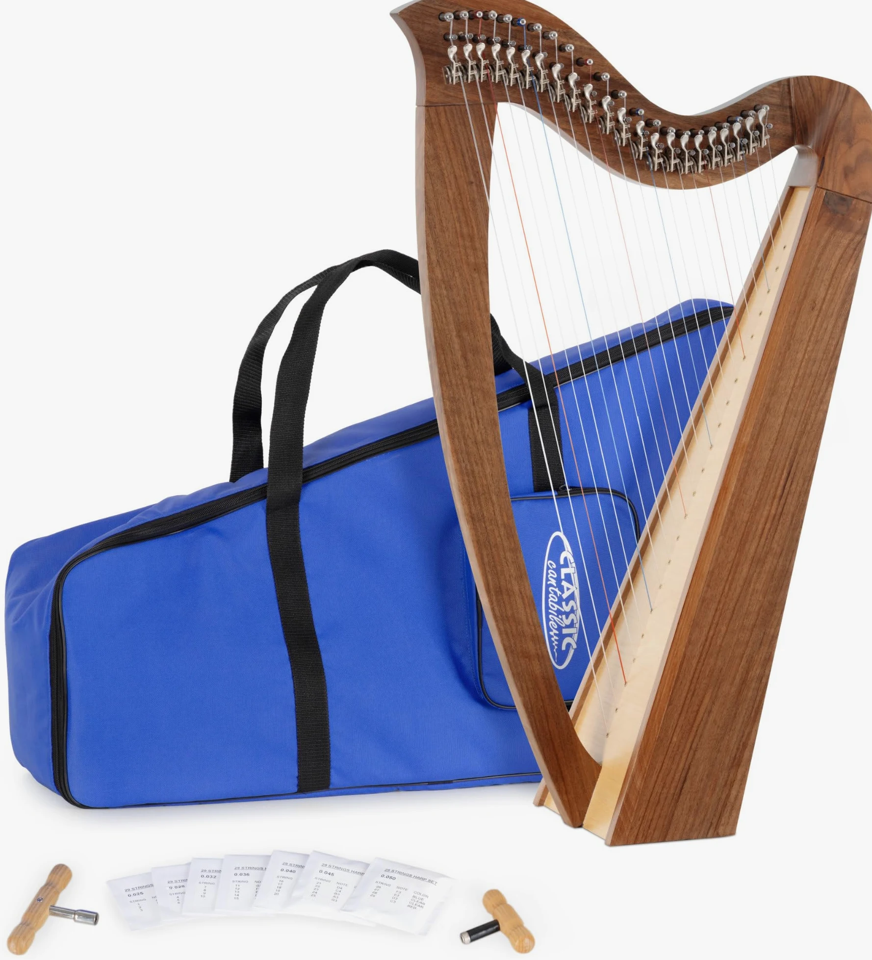Classic Cantabile H-22 WN Arpa Celtica 22 corde, accordatura Mi bemolle maggiore, meccanica a semitoni, legno noce, include borsa e 2 chiavi, altezza 83,5 cm.
