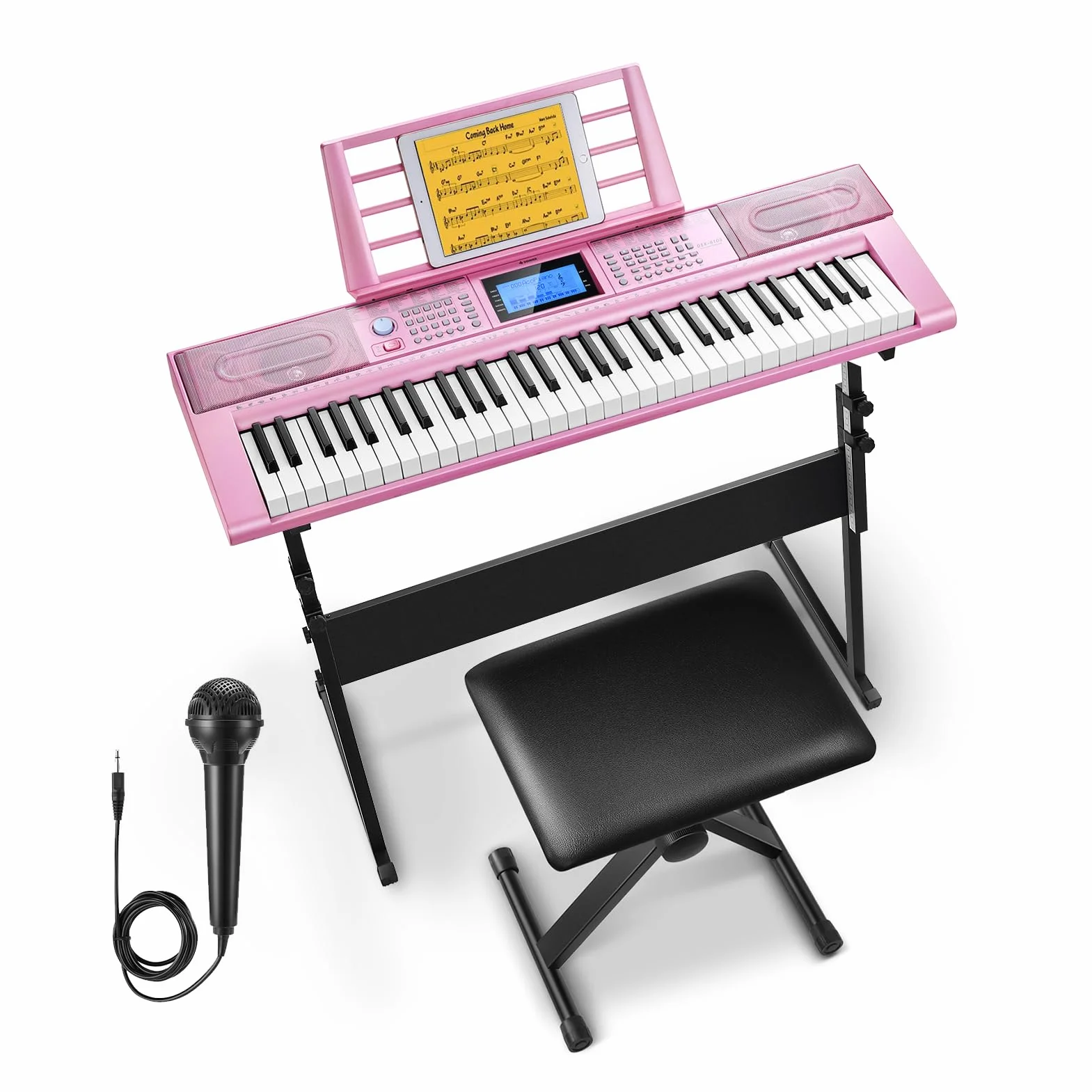Donner DEK-610S 61 Key Electronic Piano Pink Set (including piano stand, stool, microphone) EU