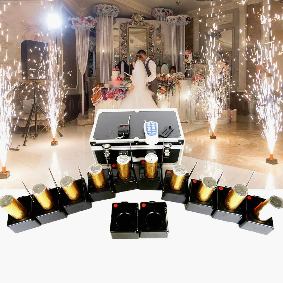 Accenditore Per Fuochi D'Artificio A Freddo, Ricevitore 12 Cues + Telecomando Senza Fili, Mini Fontana Per Fuochi D'Artificio Freddi, Sistema Pirotecnico Con Scintilla Per Matrimoni, Con Valigia