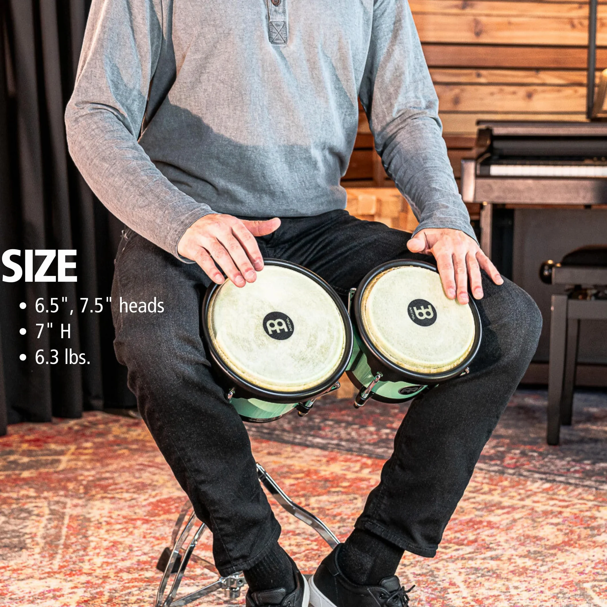 Meinl Percussion Bongos Journey Series - 2 Tamburi a Mano da 6.5 e 7.5 Pollici - Chiave Accordatura Inclusa - Plastica ABS, Light Blue (HB50SF)