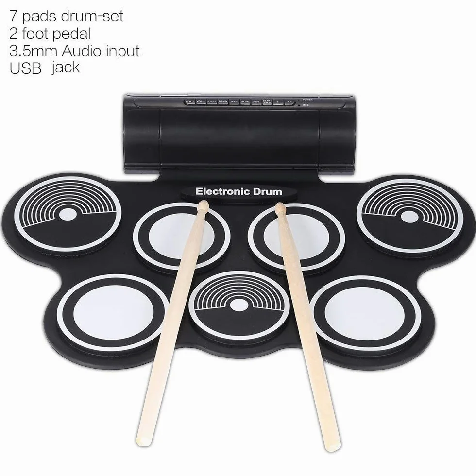Batteria Elettronica Silicone Electronic Drum Pad Kit Portatile Digital USB Roll-up con Pedale da Pedale Drumstore Pieghevole Batteria Elettrica