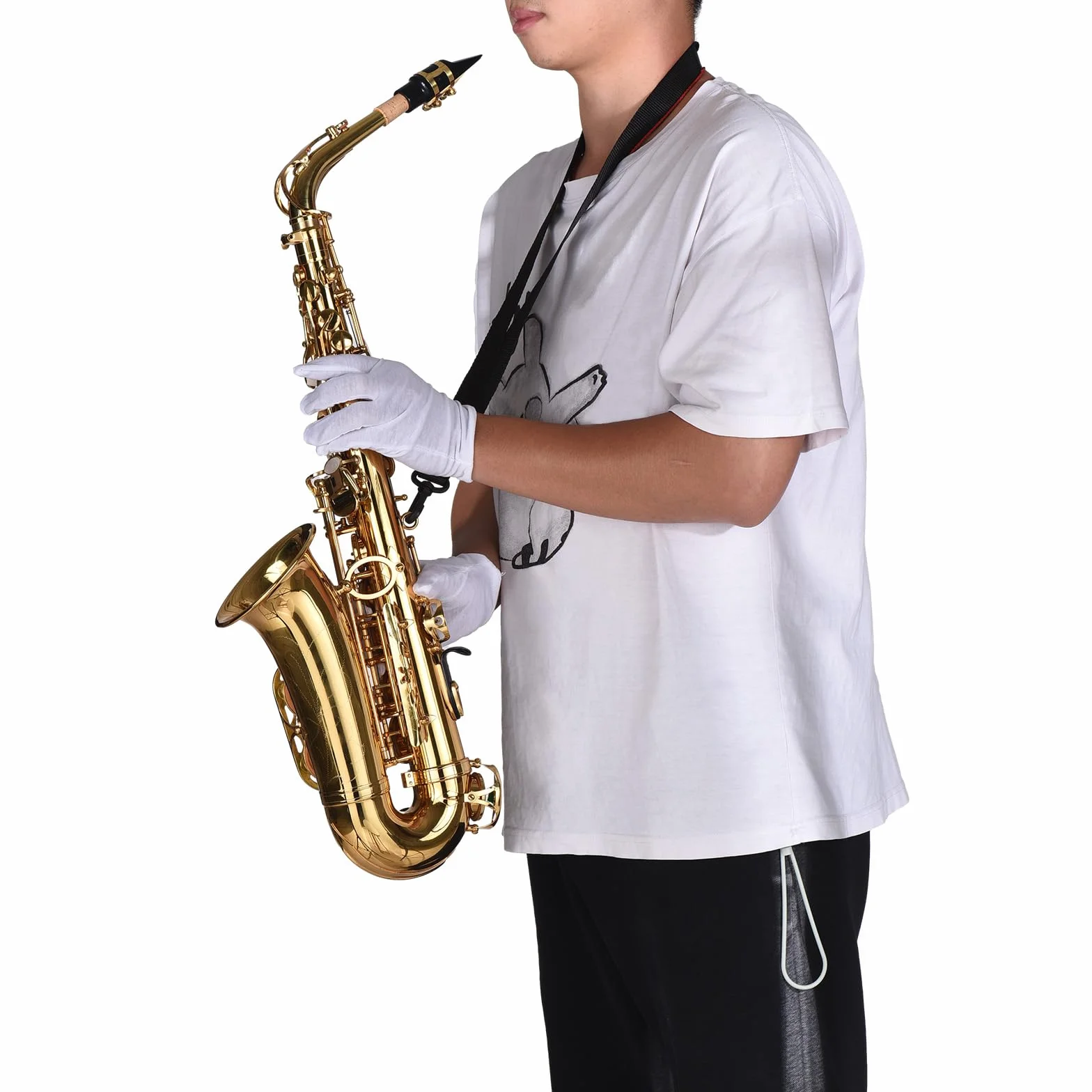 Sax alto,Sassofono contralto Mib Ottone laccato Sax contralto Strumento a fiato con custodia per il trasporto Guanti Cinghie Panno e spazzola per pulizia Ance mute per sassofono Cuscinetto per