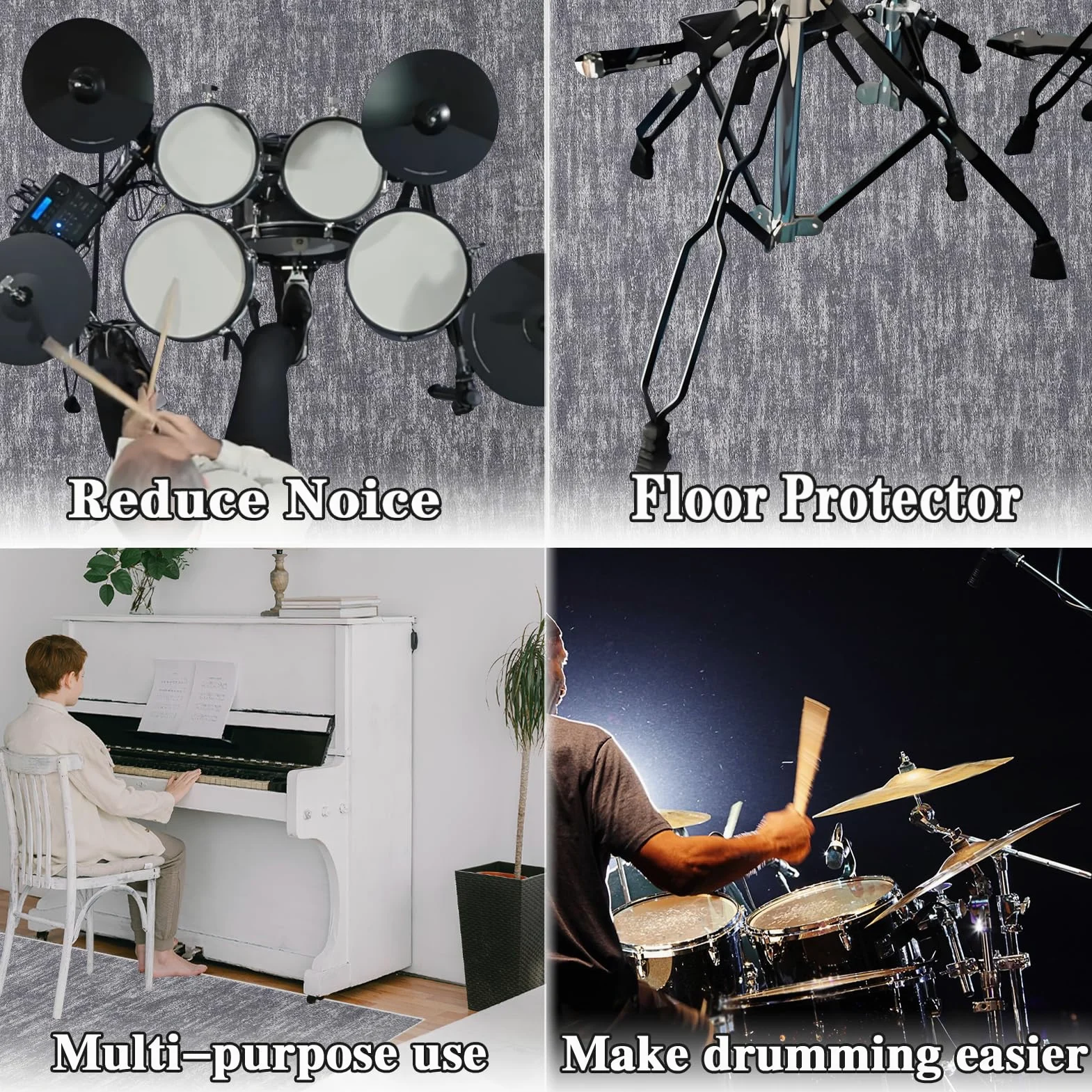 Tappeto Batteria Elettroniche Drum Tappeto Tappetino per Batterie Rullante Acustica Snare Drum Strumenti Musicali Tappeto Fonoassorbente for Pianoforte Tappeti Antiscivolo per Batteria 150 x 120 cm