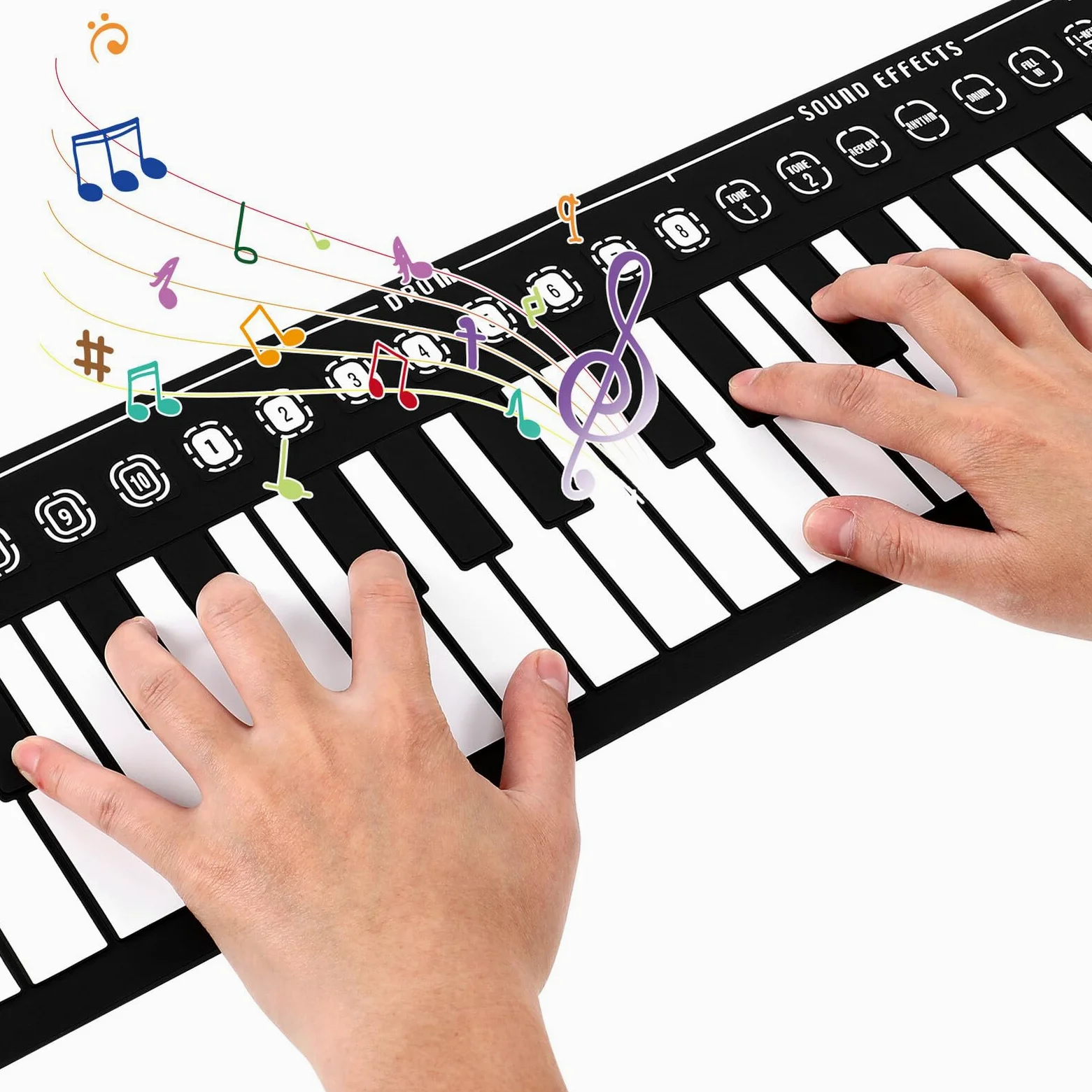 Baluue Pianoforte Digitale Portatile Funzione Registrazione e Ritmo Regolabile 49 Tasti Arrotolabile in Silicone per Principianti e Ragazzo Ragazza