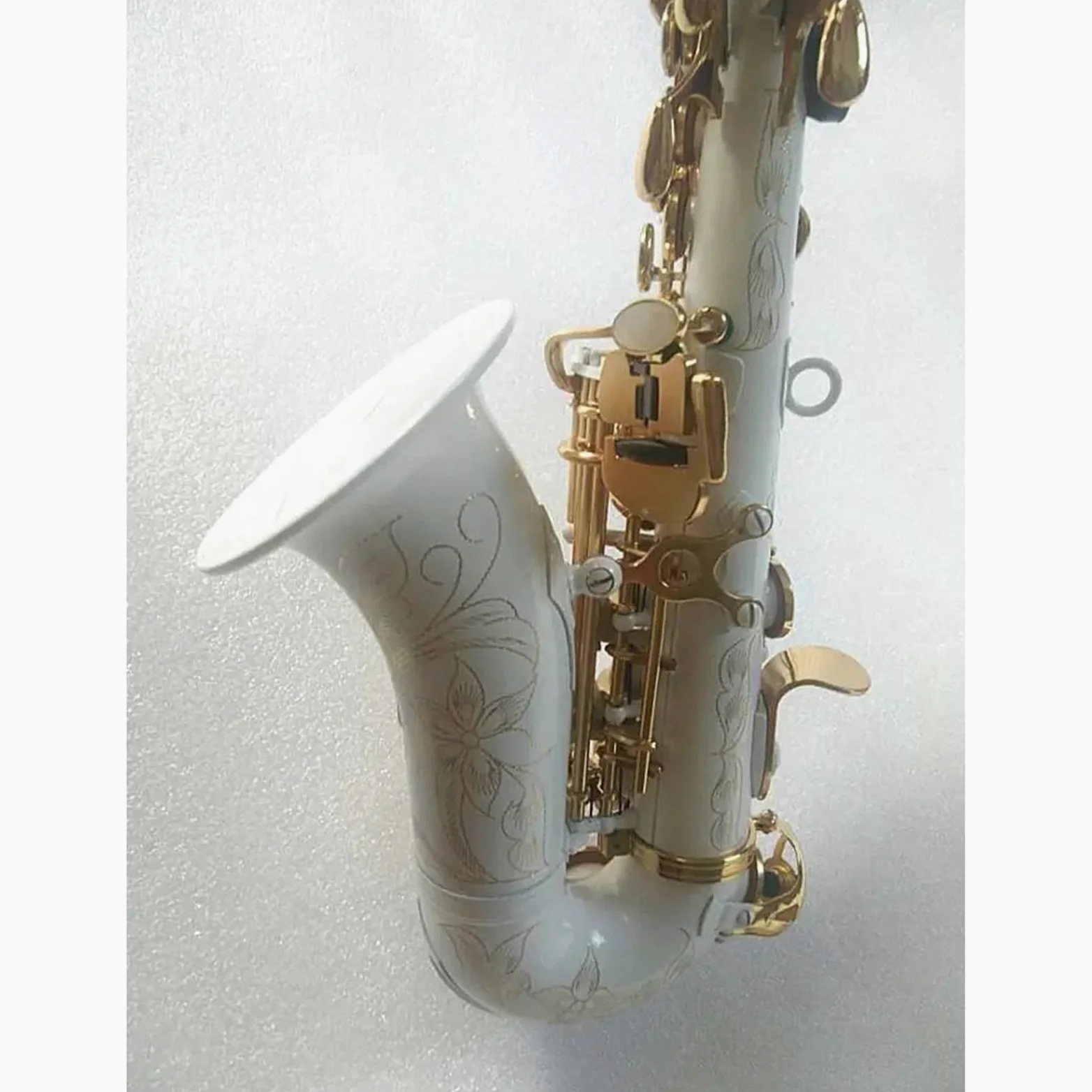 Professionale Sassofono Sassofono Soprano In Ottone B Sassofono Bianco Chiave Dorata Sax Soprano Curvo Accessori Completi Con Custodie