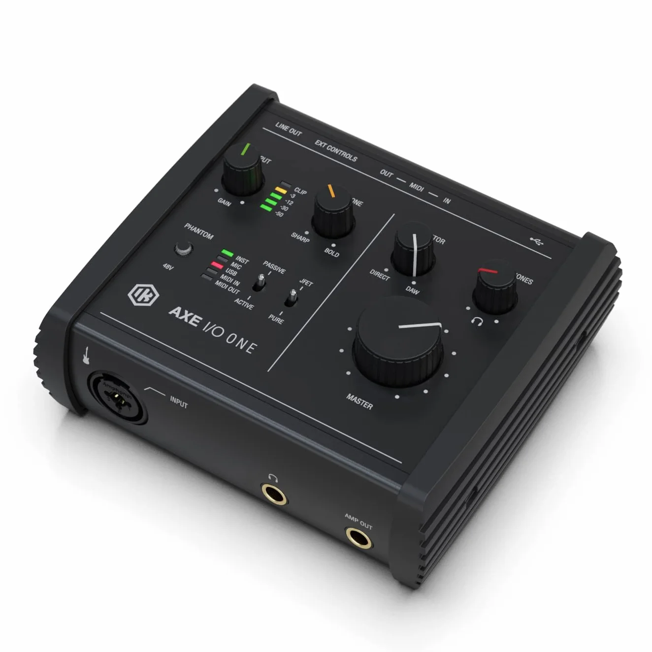 IK Multimedia AXE I/O ONE, interfaccia audio USB compatta con modellazione avanzata del tono di chitarra Z-TONE. Connettore USB-C. Fornita con TONEX SE e AmpliTube 5 SE