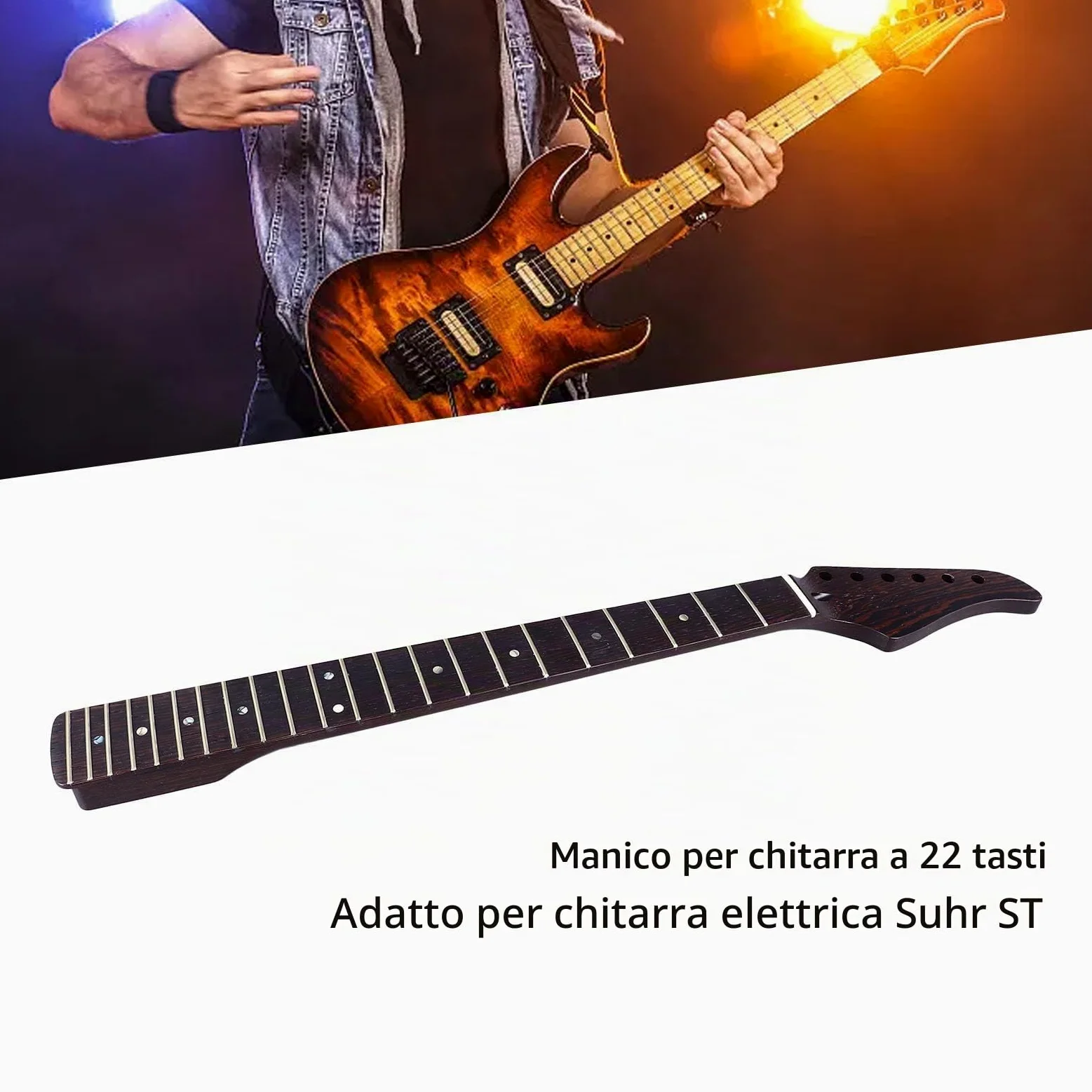 Fockety Manico per Chitarra Elettrica, 22 Tasti Materiale Legno Wenge Sostituzione Manico per Chitarra, Manico per Tastiera per Chitarra di Sonora per Suhr ST Manico per