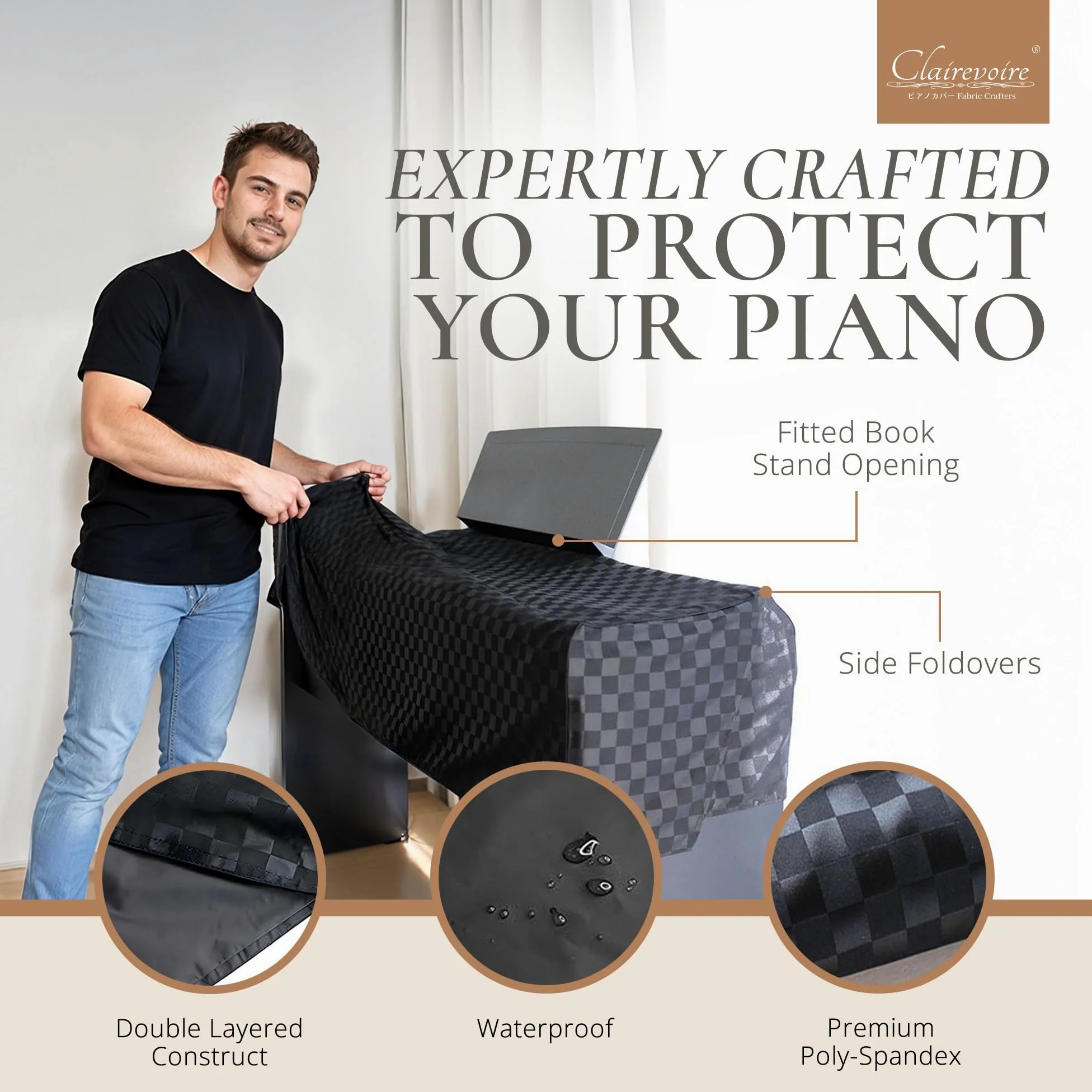 Copertura per pianoforte digitale Clairevoire [Nero Ebano] per tastiere con 88 tasti | Adatta a Yamaha P125 P115 P105 P85 P45 | PX150 PX160 PX360 PX560 PXA100 PX5S CDP130 CDP230 (impermeabile)