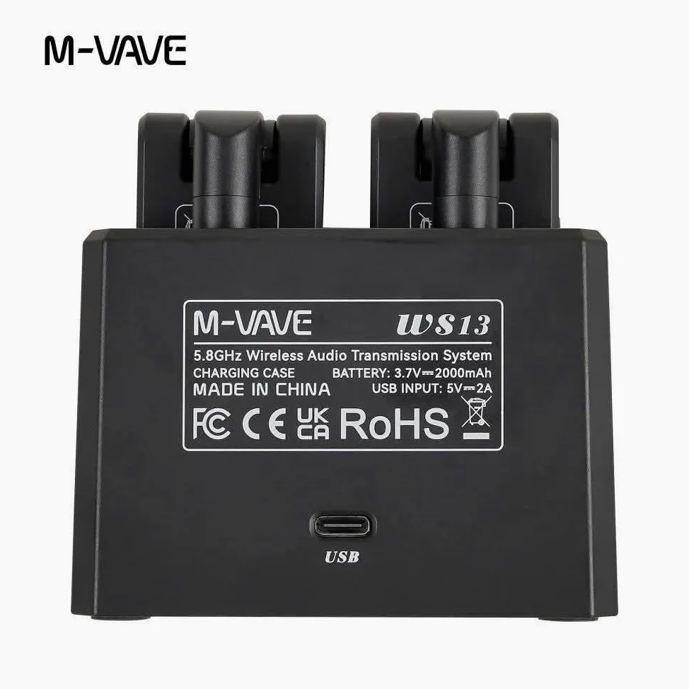 M-VAVE WS13 - Sistema wireless per chitarra a 5,8 GHz, trasmettitore e ricevitore ricaricabili per chitarra elettrica e basso, sistema wireless plug and play con custodia di ricarica, jack da 6,35 mm
