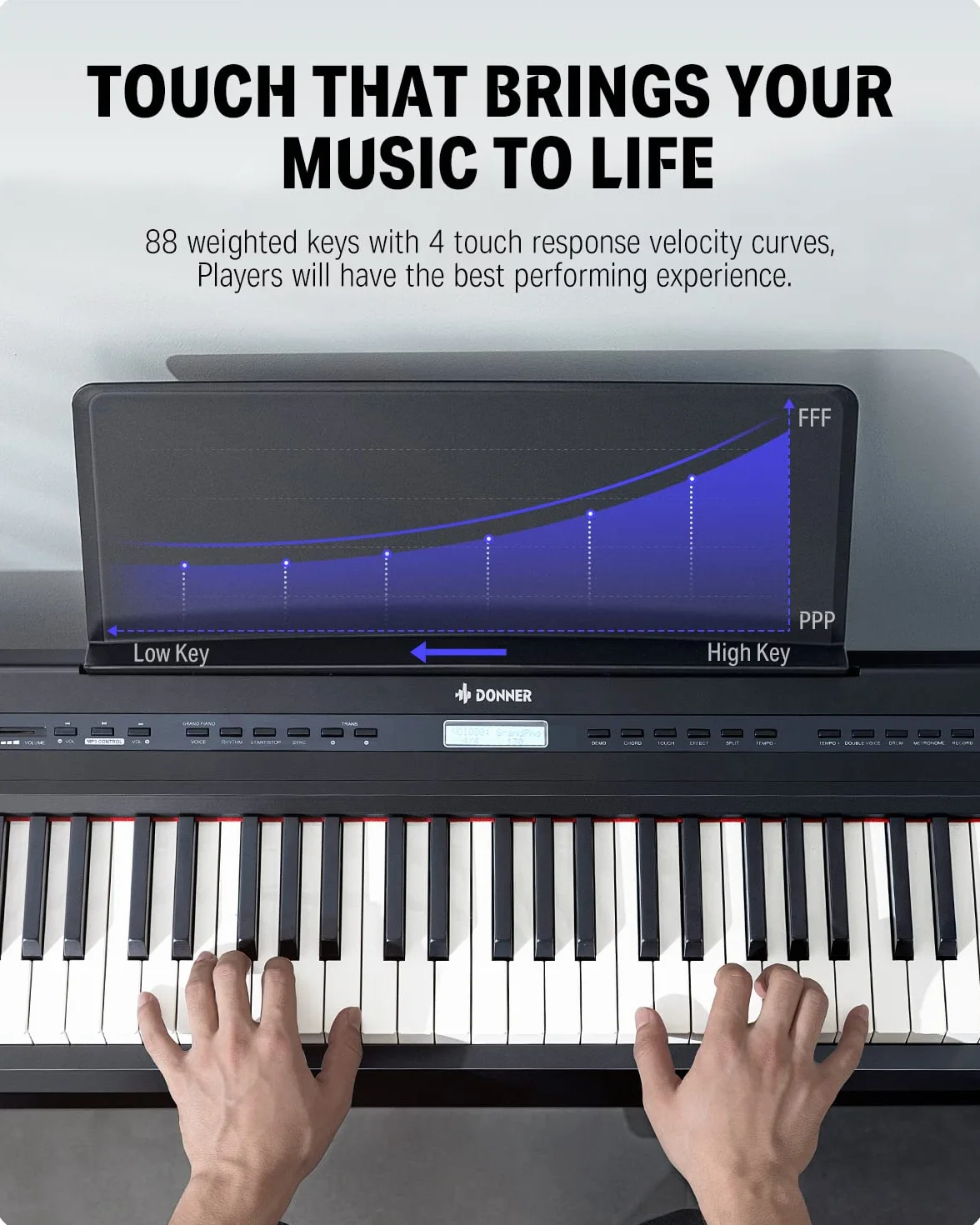 Donner Pianoforte Digitale, 88 Tasti Pesati, Pianoforte Elettrico Portatile con Pedale di Sustain & FX F900520 Stand per Tastiera