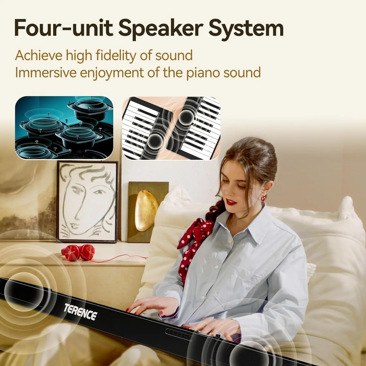 TERENCE Pieghevole Pianoforte Digitale 88 Tasti semi-pesati con batteria da 1800 mAh Altoparlanti 2x5W Bluetooth interfaccia MIDI supporto per spartiti Borsa adesiva Cavo audio con Pedale di sostegno
