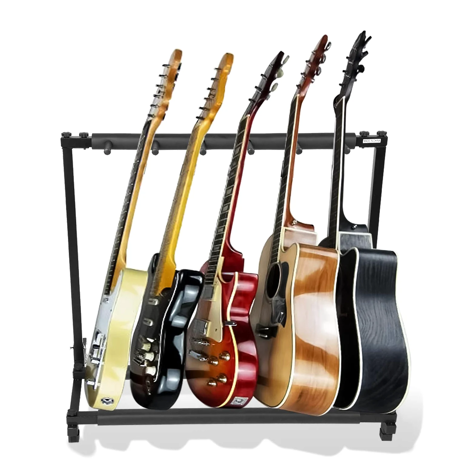 Greensen Supporto per Chitarra in Metallo con Imbottitura Protettiva in Gomma Porta Chitarra da Terra 5 Posti per Chitarre e Custodie, Bassi, Violoncelli 86 x 47 x 73 cm