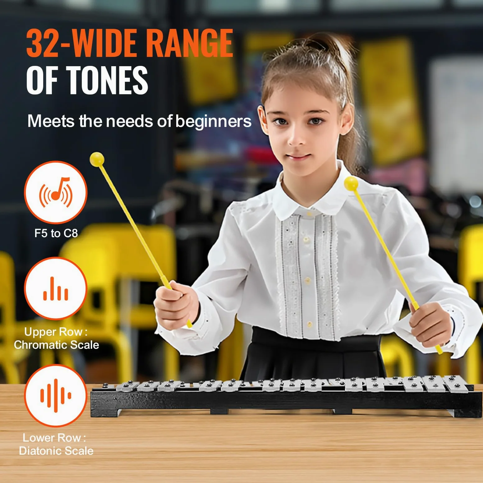 VEVOR Kit Campana Xilofono Glockenspiel a 32 Note, Strumento a Percussione con Mazze, Bacchette e Borsa Trasporto, Strumenti a Percussione Xilofono Glockenspiel Professionale per Adulti e Studenti