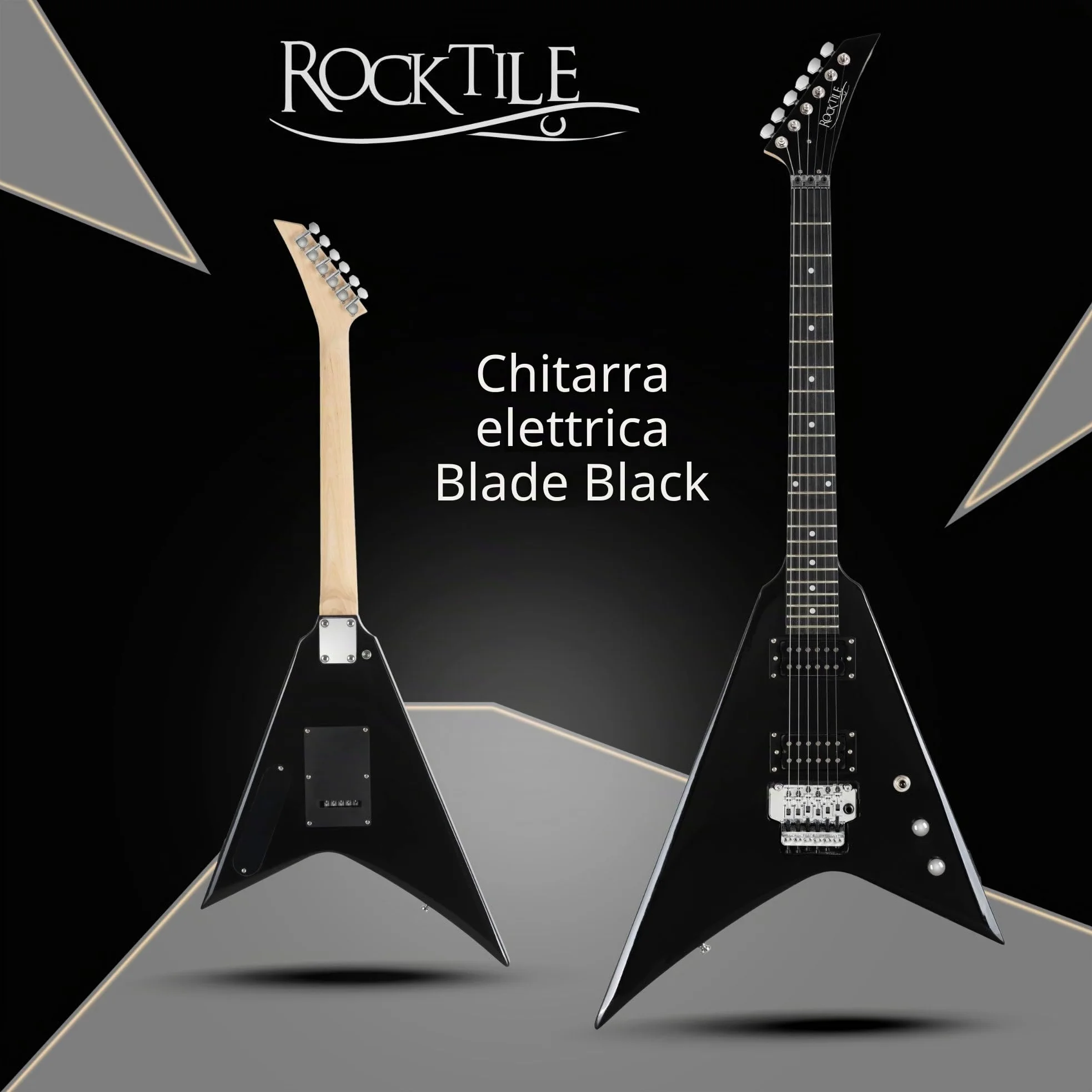 Rocktile MG-3013 Blade Chitarra Elettrica - Serie Heavy a 6 corde con corpo in tiglio, manico in acero, 2 Humbucker, FR-Style Tremolo, 22 tasti, scala 25,5" Mensur, cavo e accessori - Black