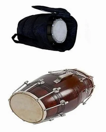 Dholak di legno fatto a mano con strumenti musicali del dholak della borsa