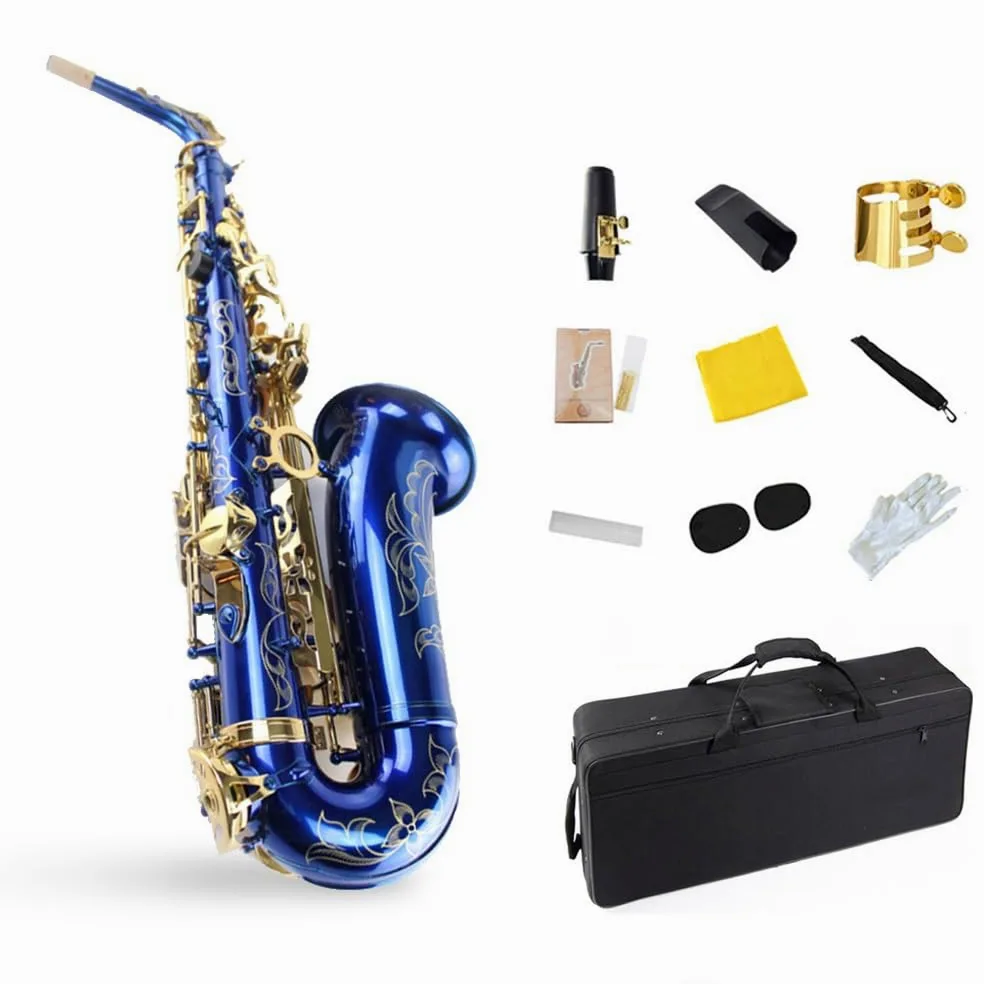 Strumento for sassofono contralto, strumento da gioco professionale, tasti in oro blu con superficie del corpo in ottone. Modello dorato, sassofono contralto professionale in mi bemolle, set for sasso