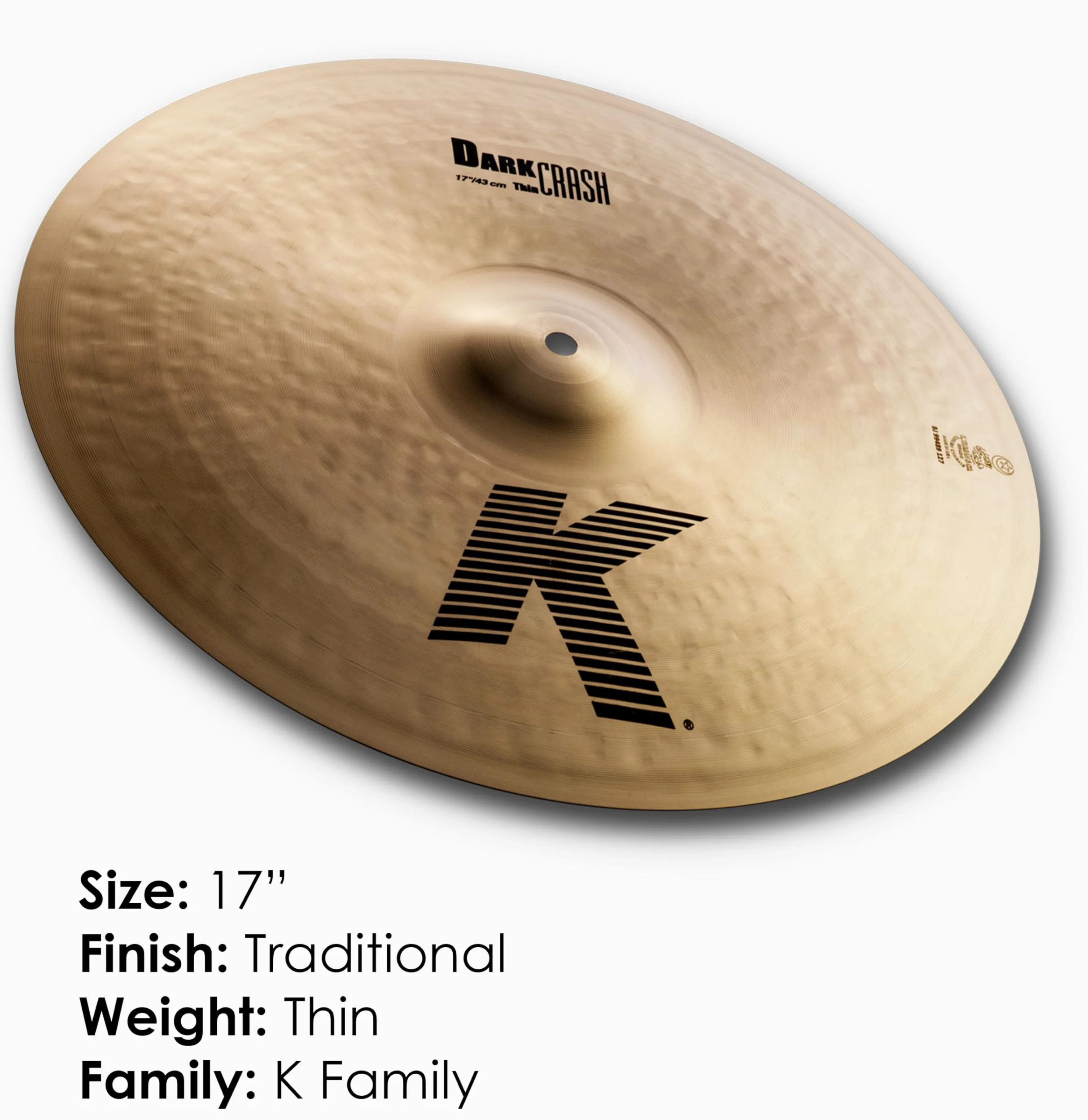 Zildjian K' Dark Crash Thin 17", Traditional Finish - Piatto Crash